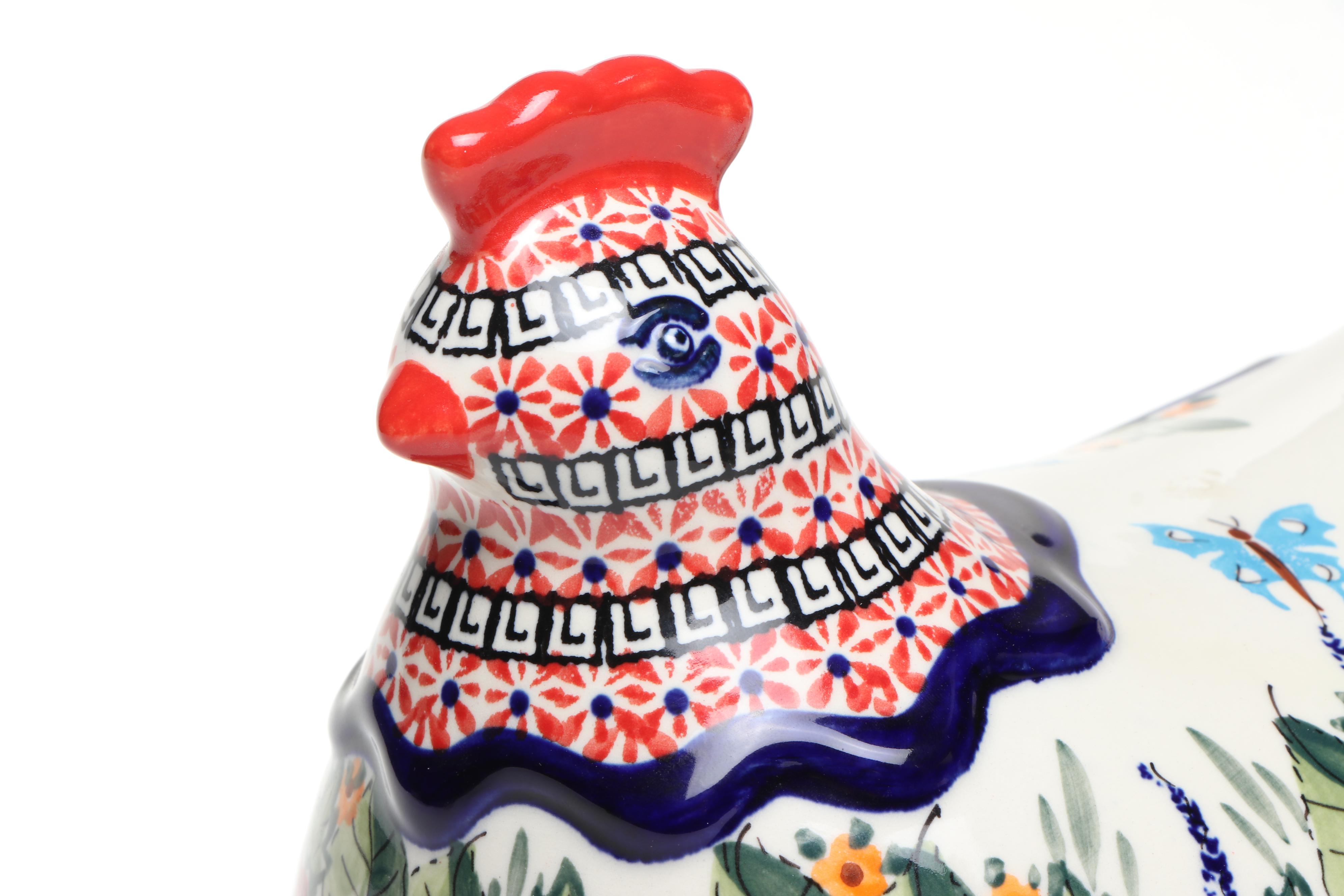 Polish Boleslawiec Pottery Hen on Nest Bakers