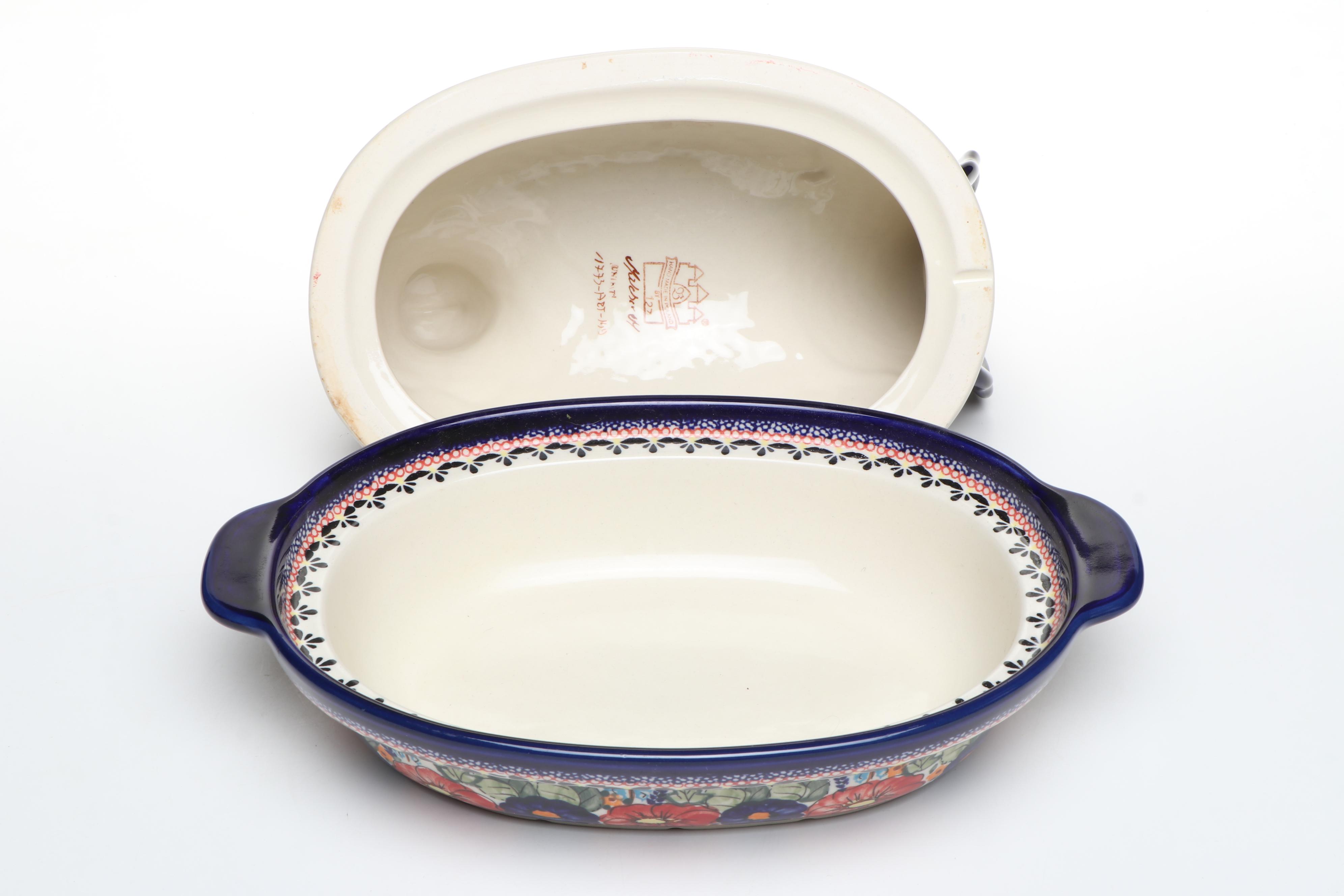 Polish Boleslawiec Pottery Hen on Nest Bakers