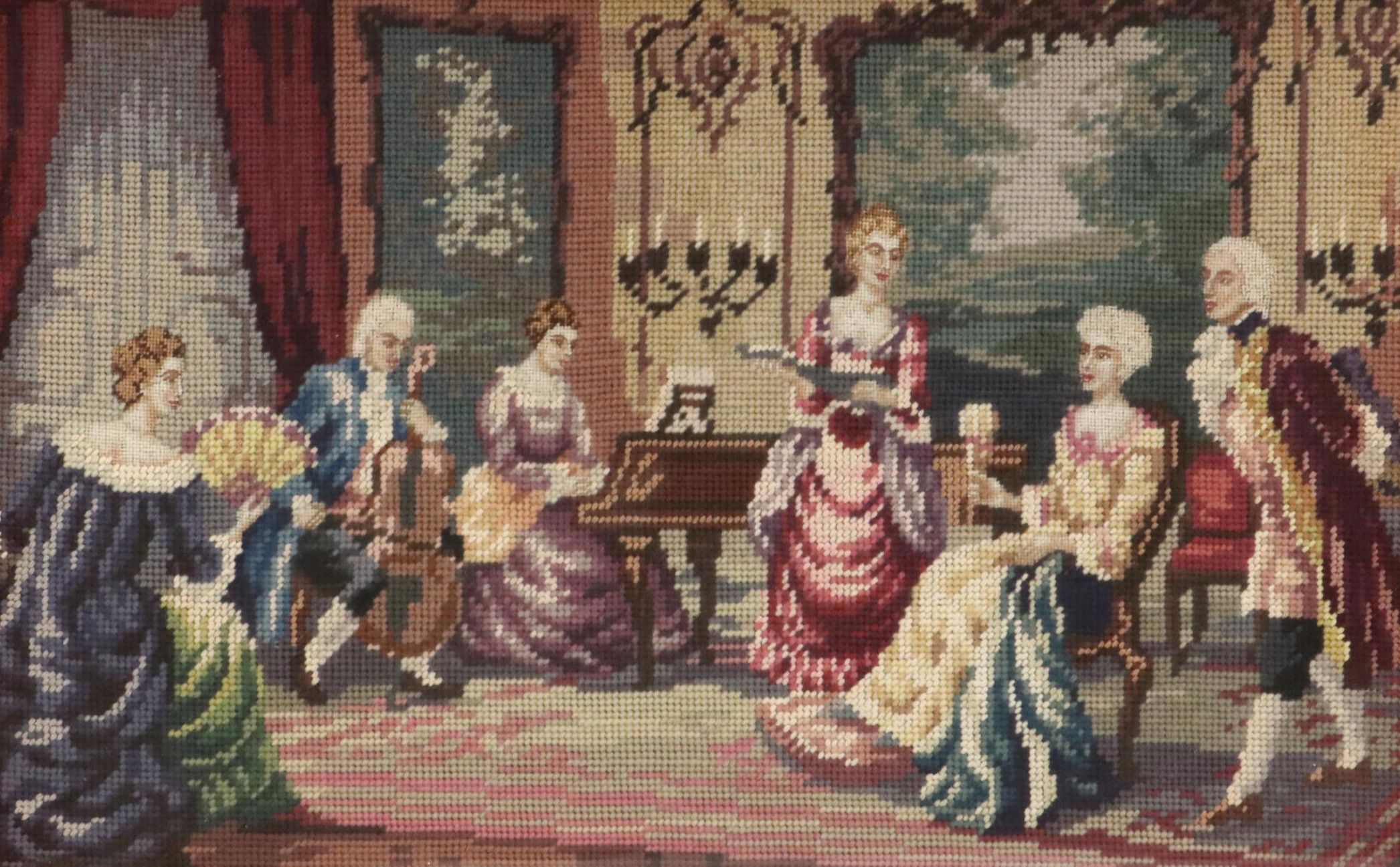 Needlepoint Panel "The Concert," Late 20th or Early 21st Century