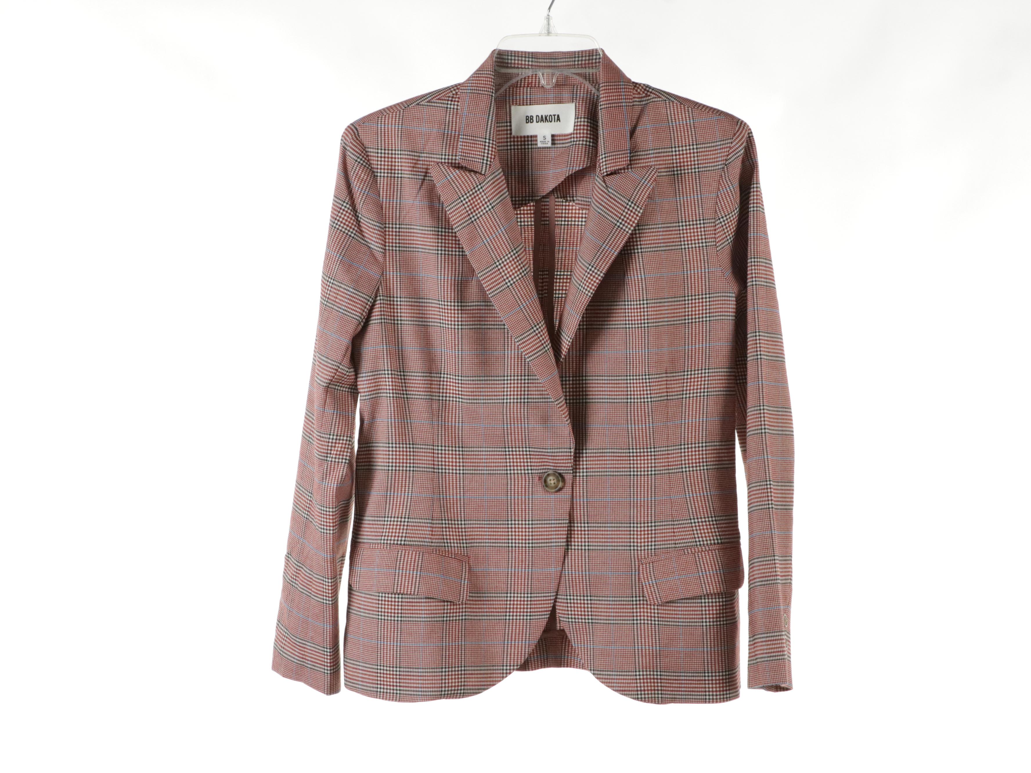 J. Crew Rhodes Pink Wool, BB Dakota Plaid and Topshop Black Blazers