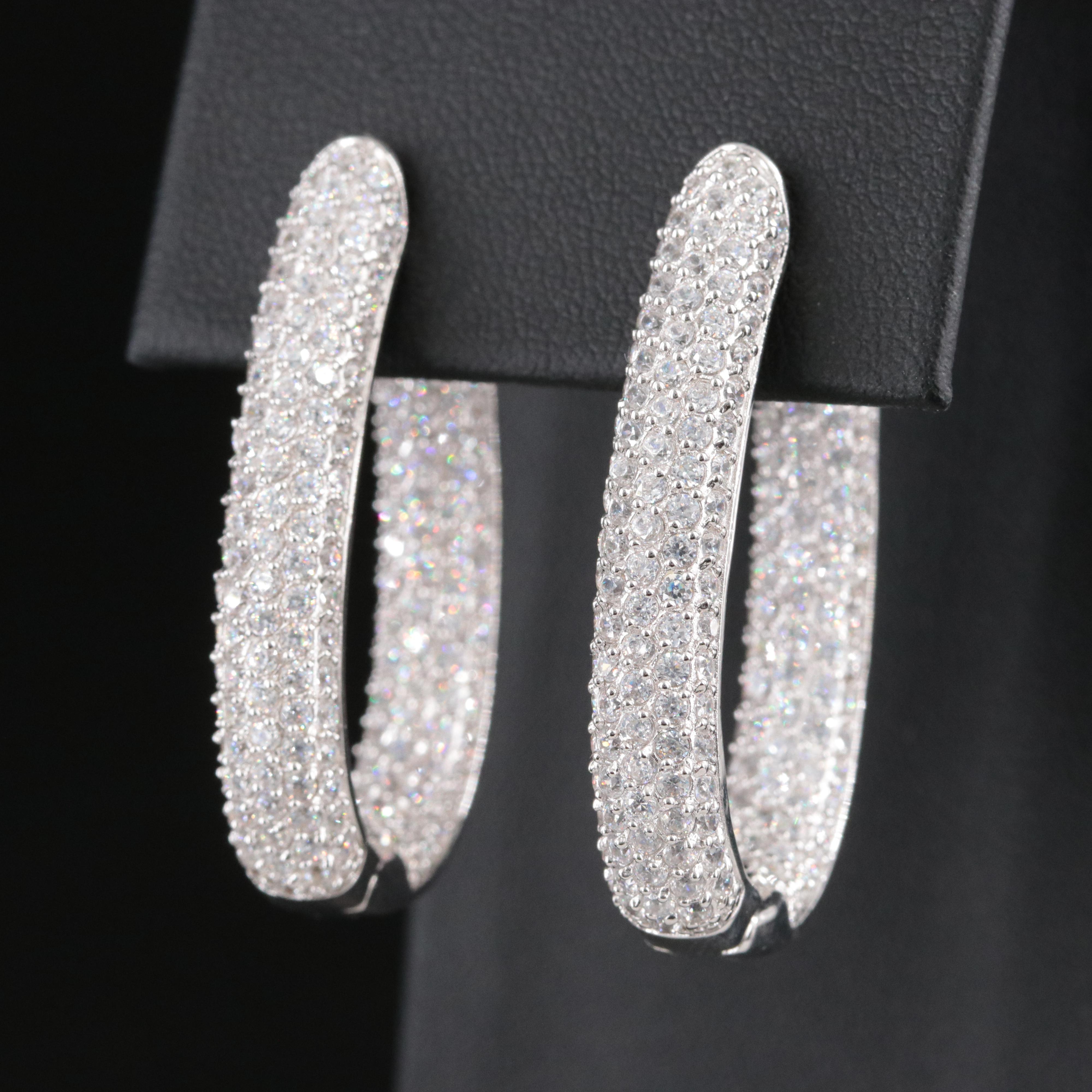 Sterling Rhinestone Inside Out Oval Hoops