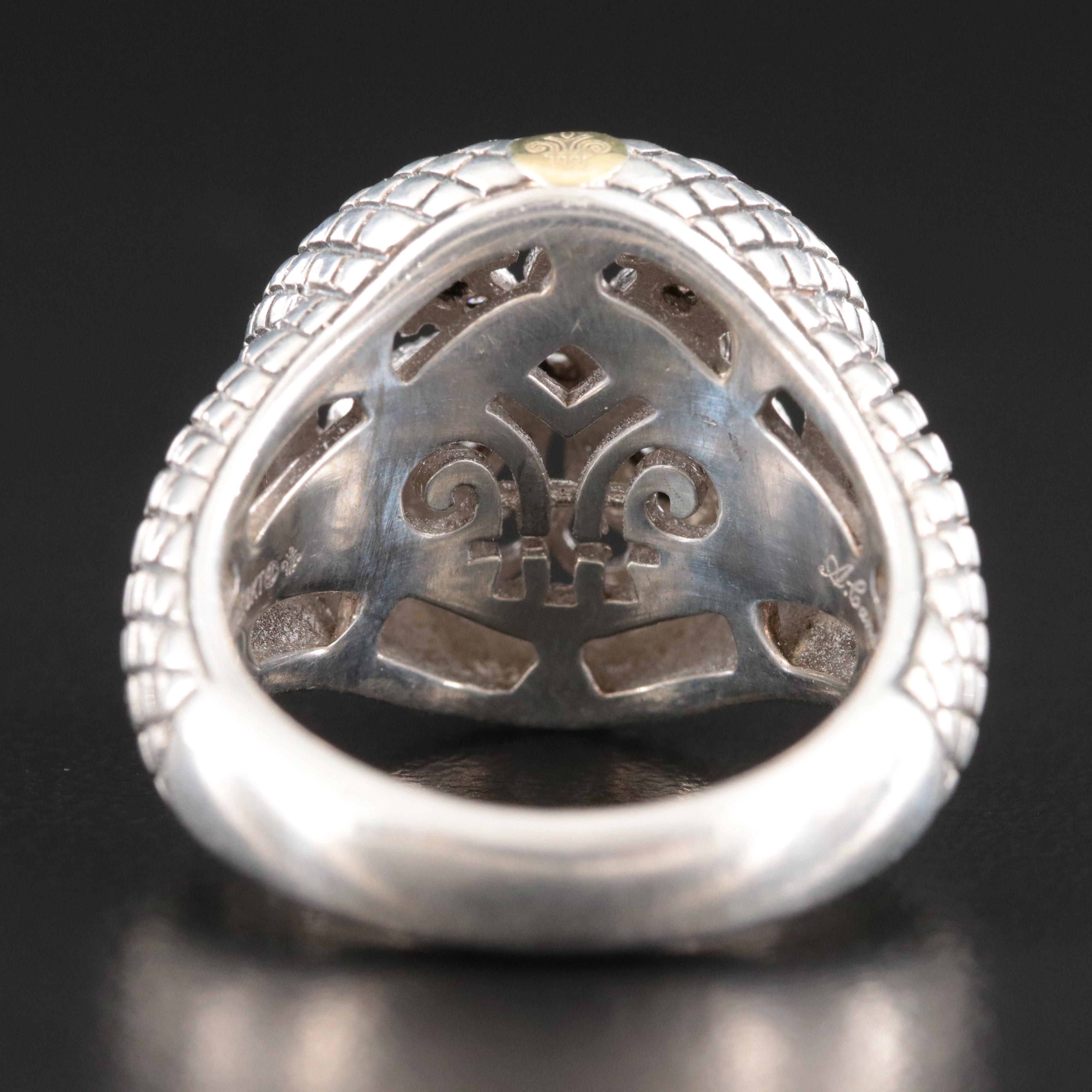 Sterling Diamond Filigree Medallion Ring with 18K Accent