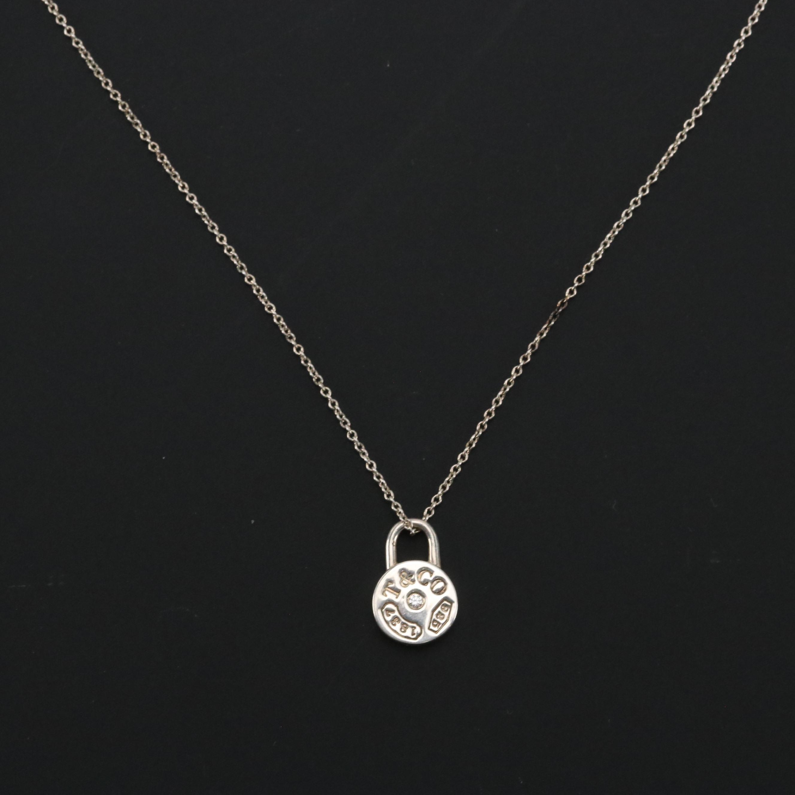 Tiffany & Co. Sterling Diamond 1887 T&CO. Pendant Necklace with Box