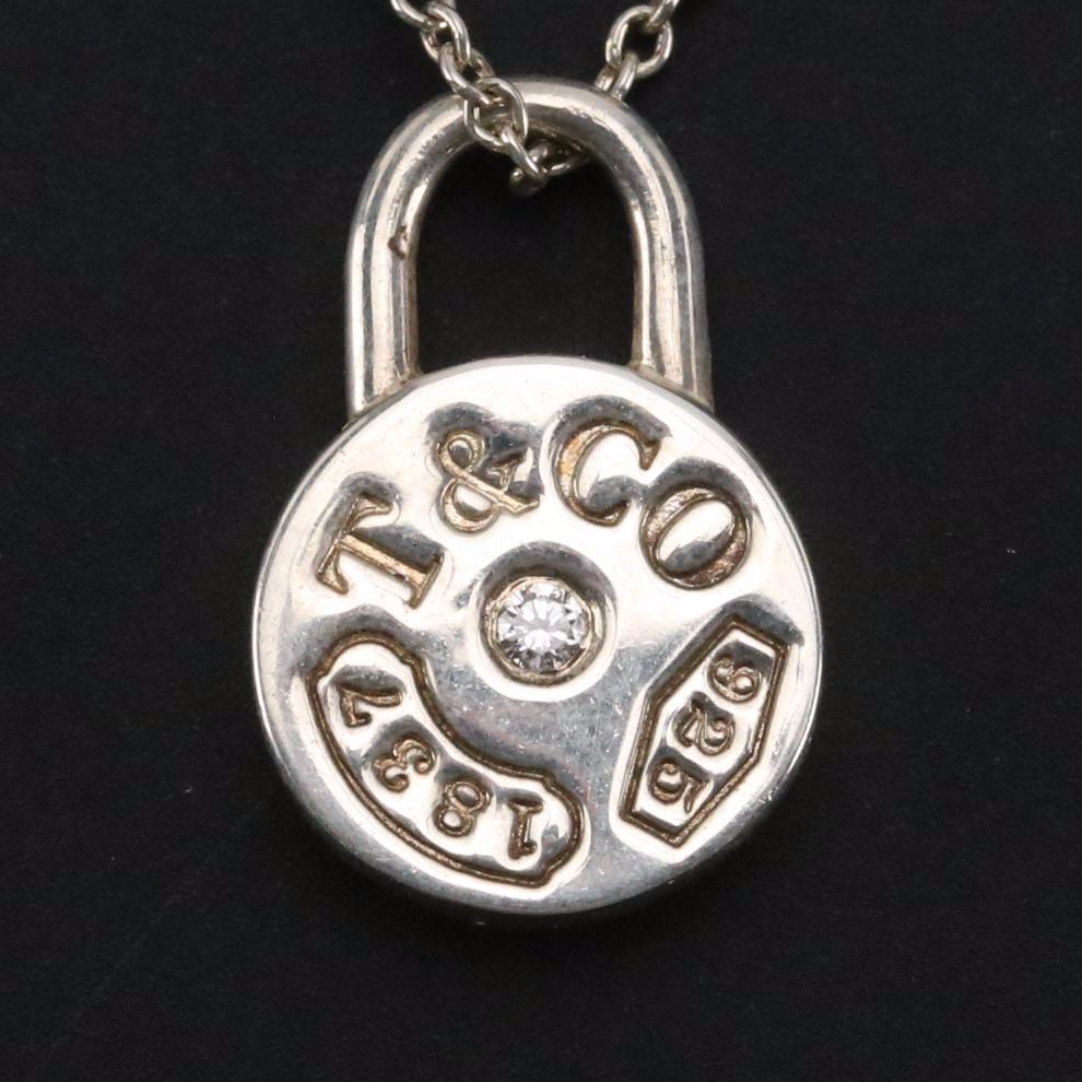 Tiffany & Co. Sterling Diamond 1887 T&CO. Pendant Necklace with Box