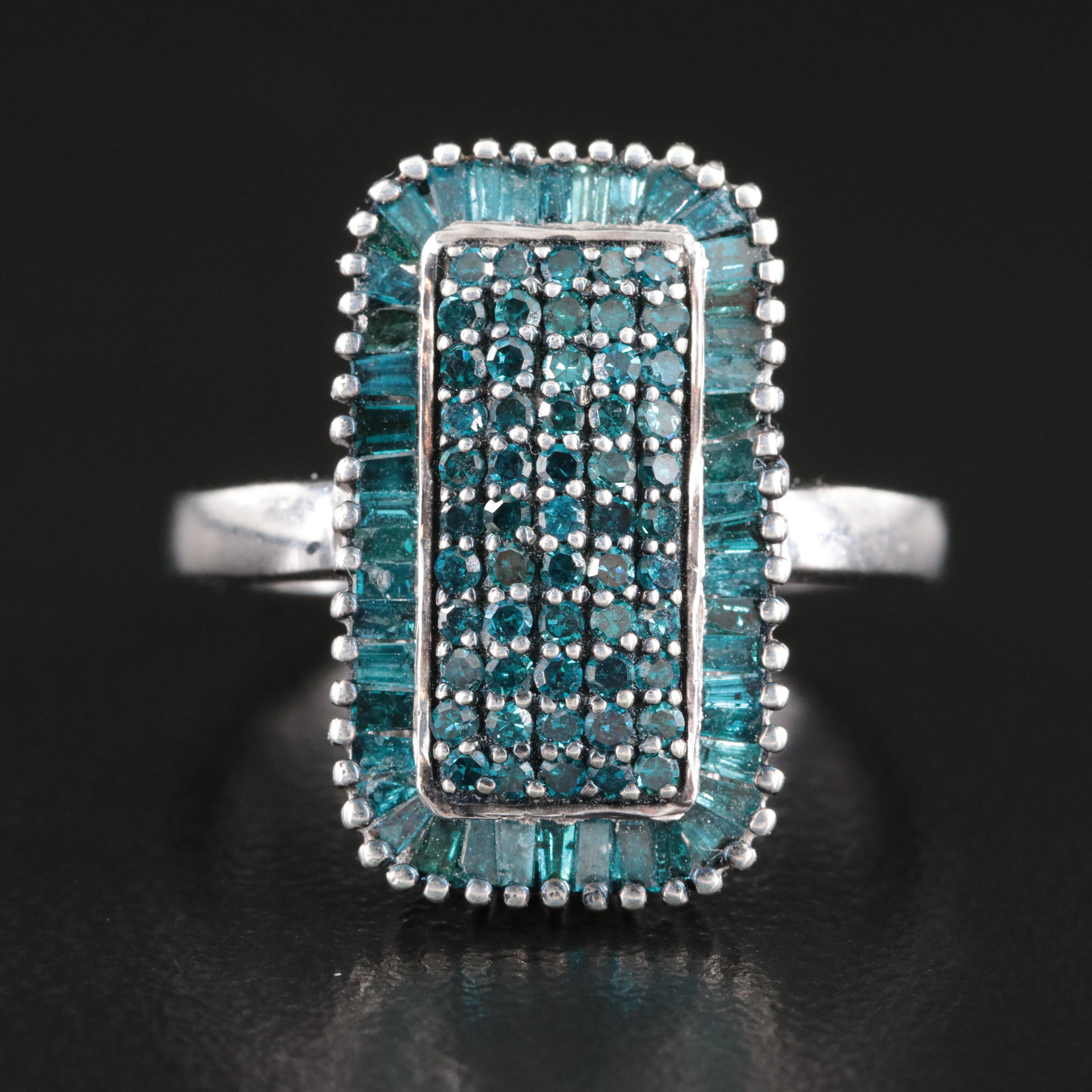 Sterling Fancy Blue Diamond Oblong Ring