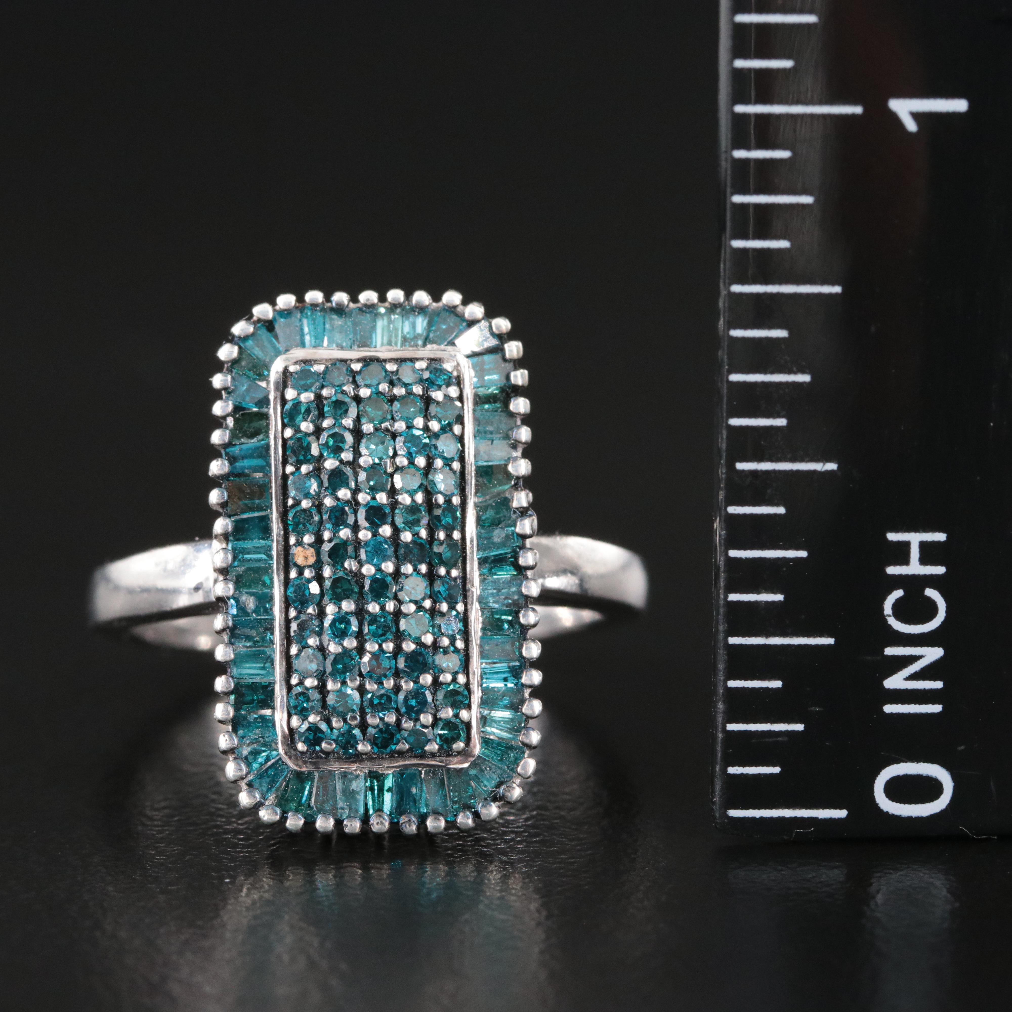 Sterling Fancy Blue Diamond Oblong Ring