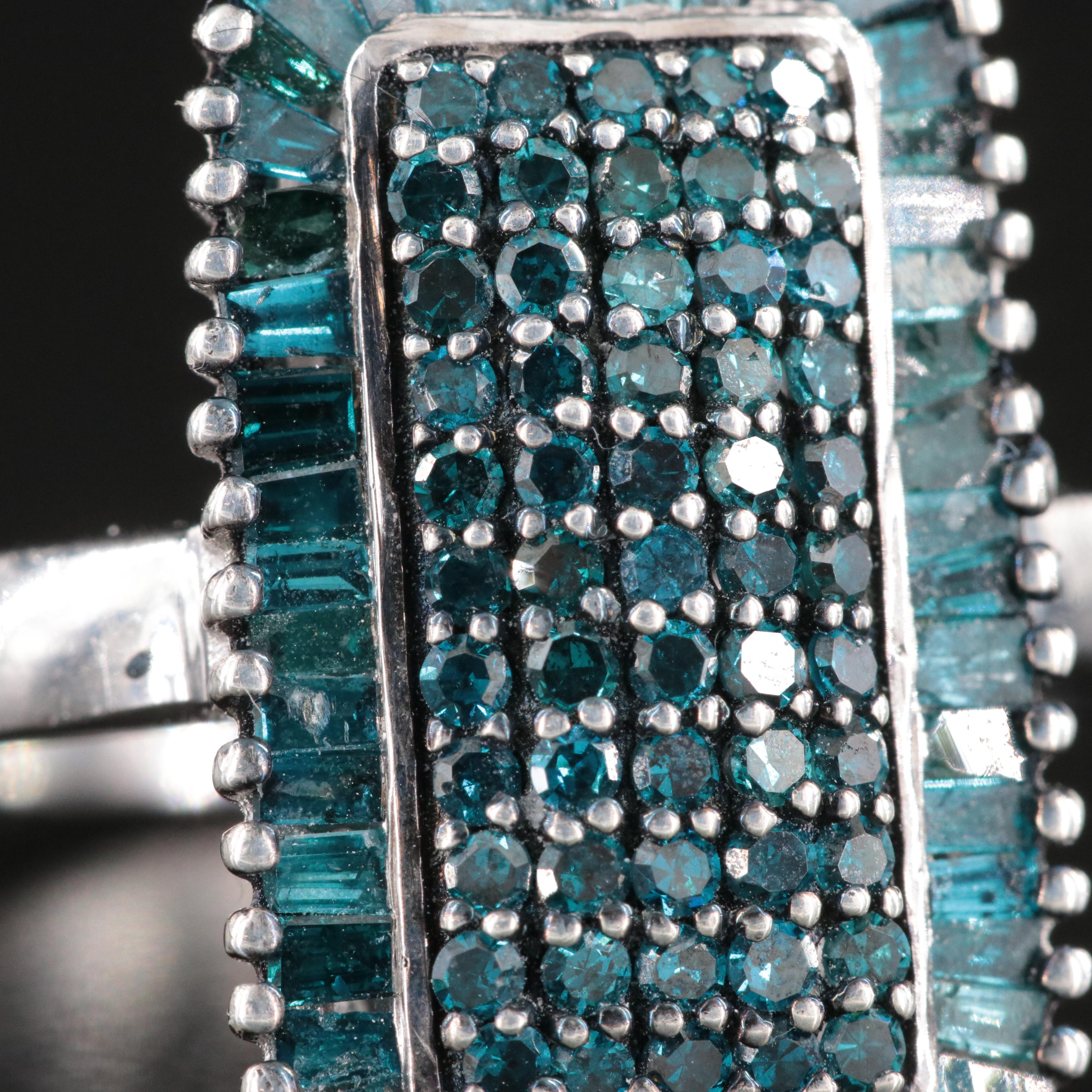 Sterling Fancy Blue Diamond Oblong Ring