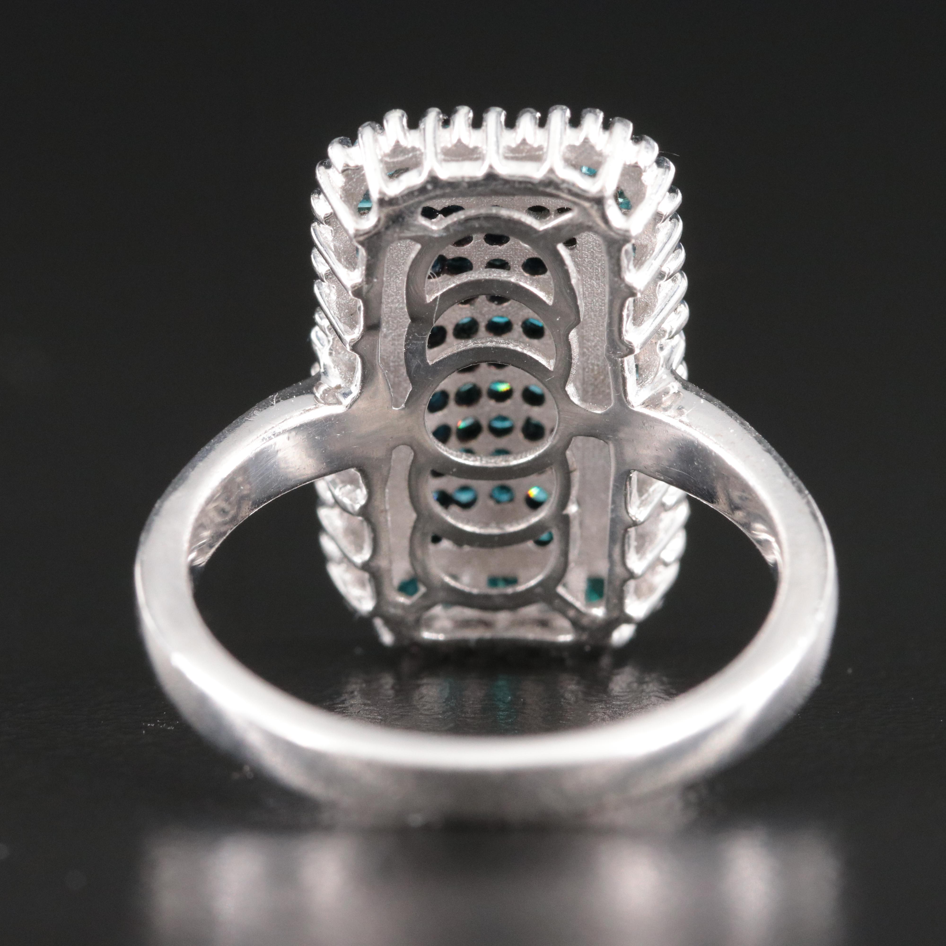 Sterling Fancy Blue Diamond Oblong Ring