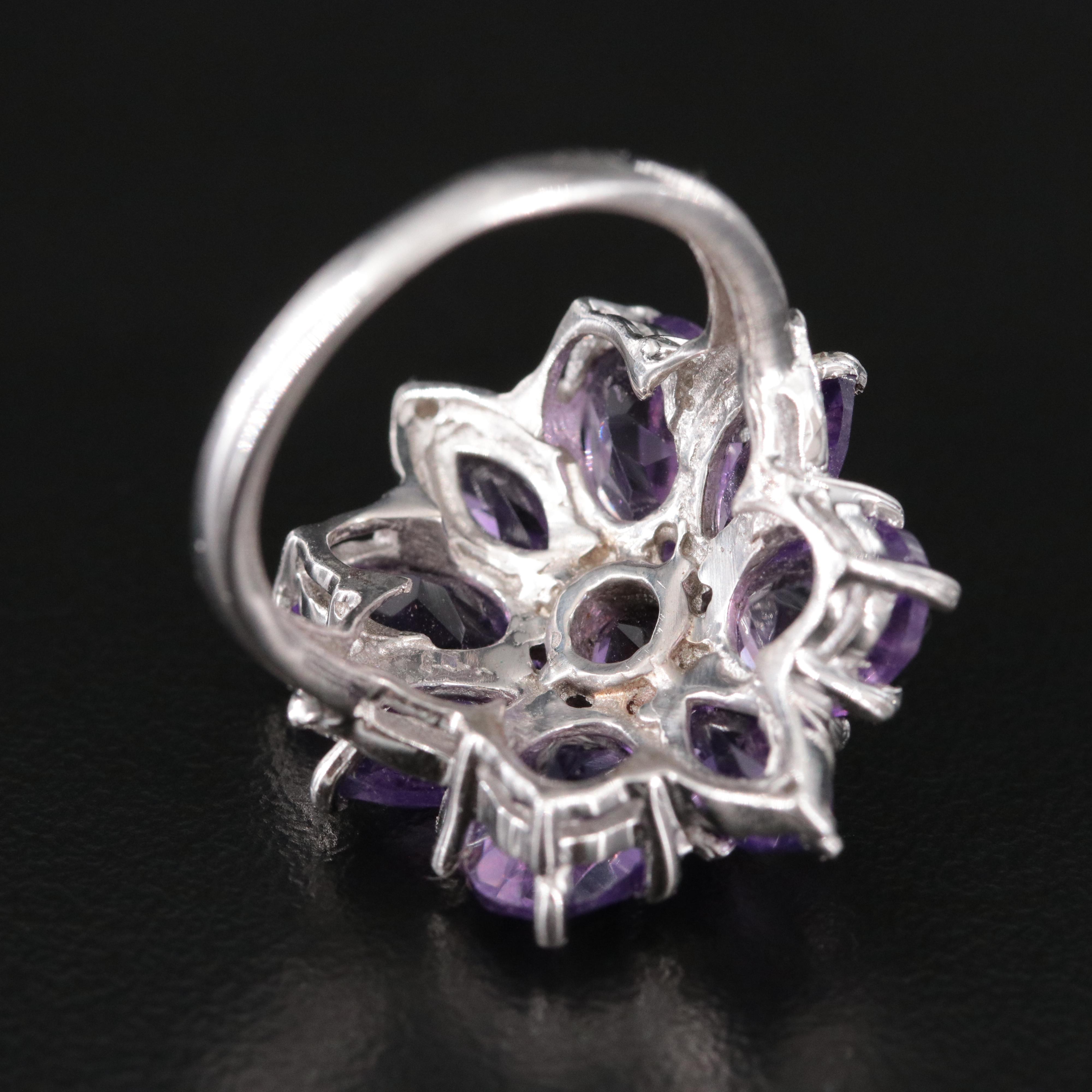 Sterling Amethyst Floral Cluster Ring