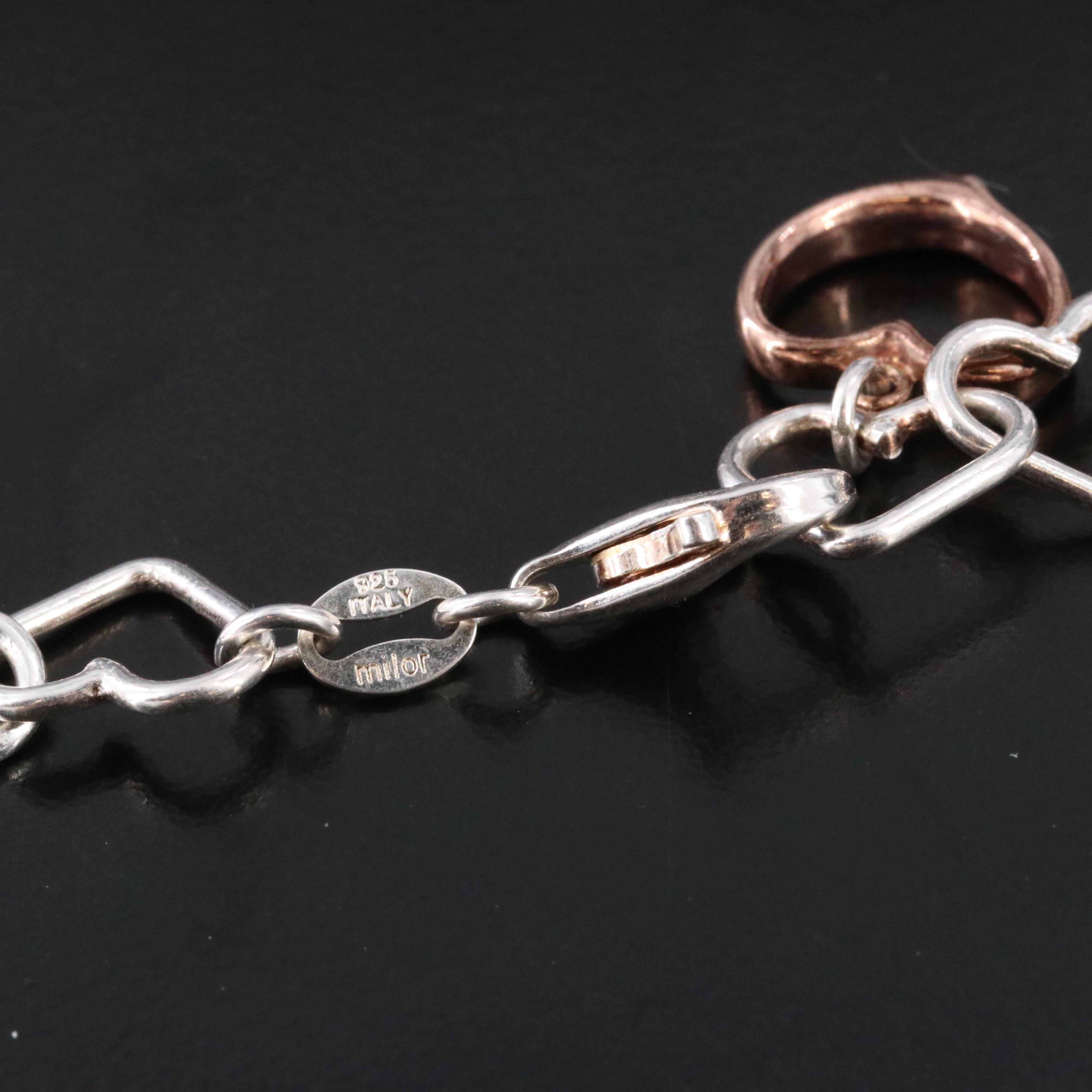 Italian Milor Sterling Heart Link Necklace