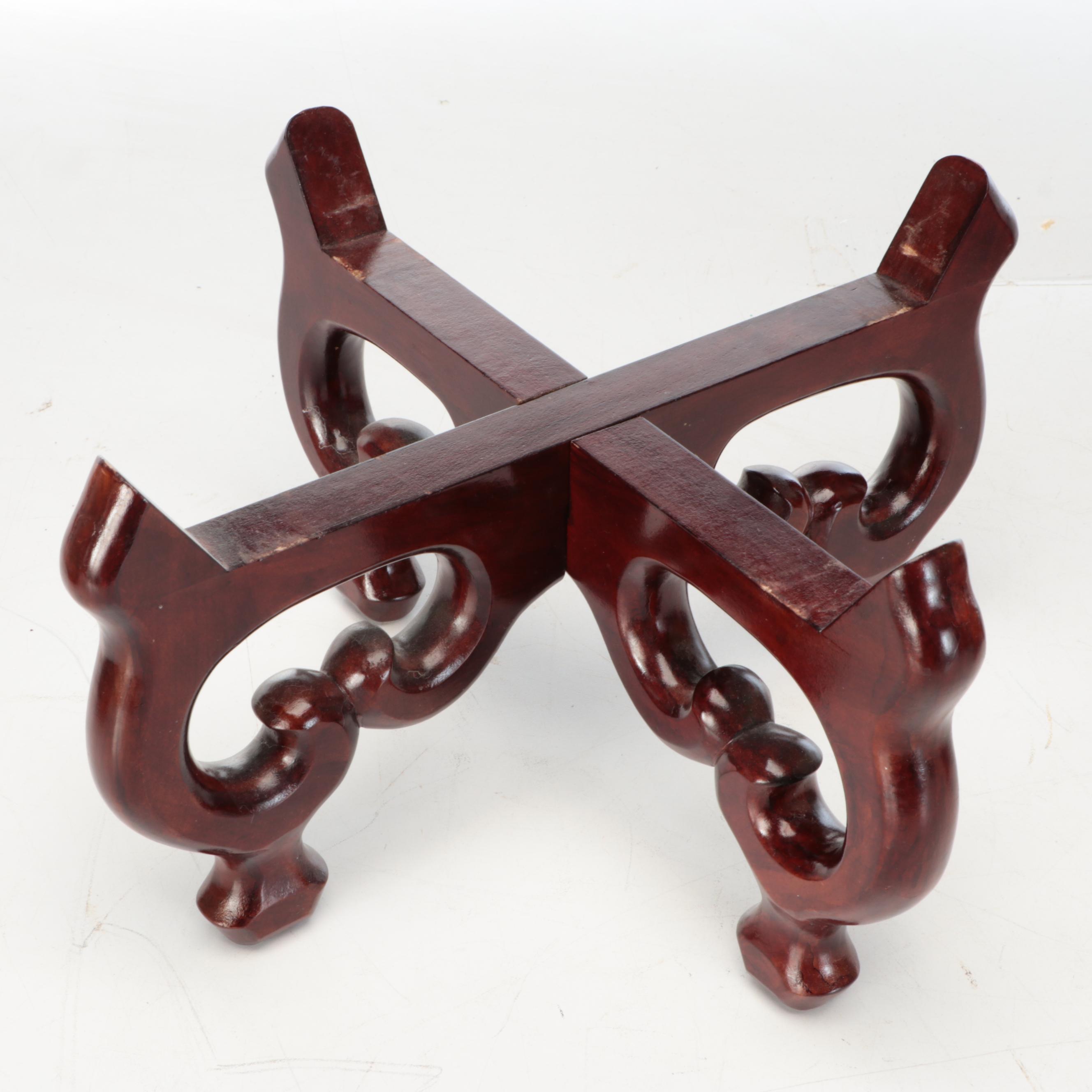 Chinese Porcelain Fishbowl Planters with Wooden Stands