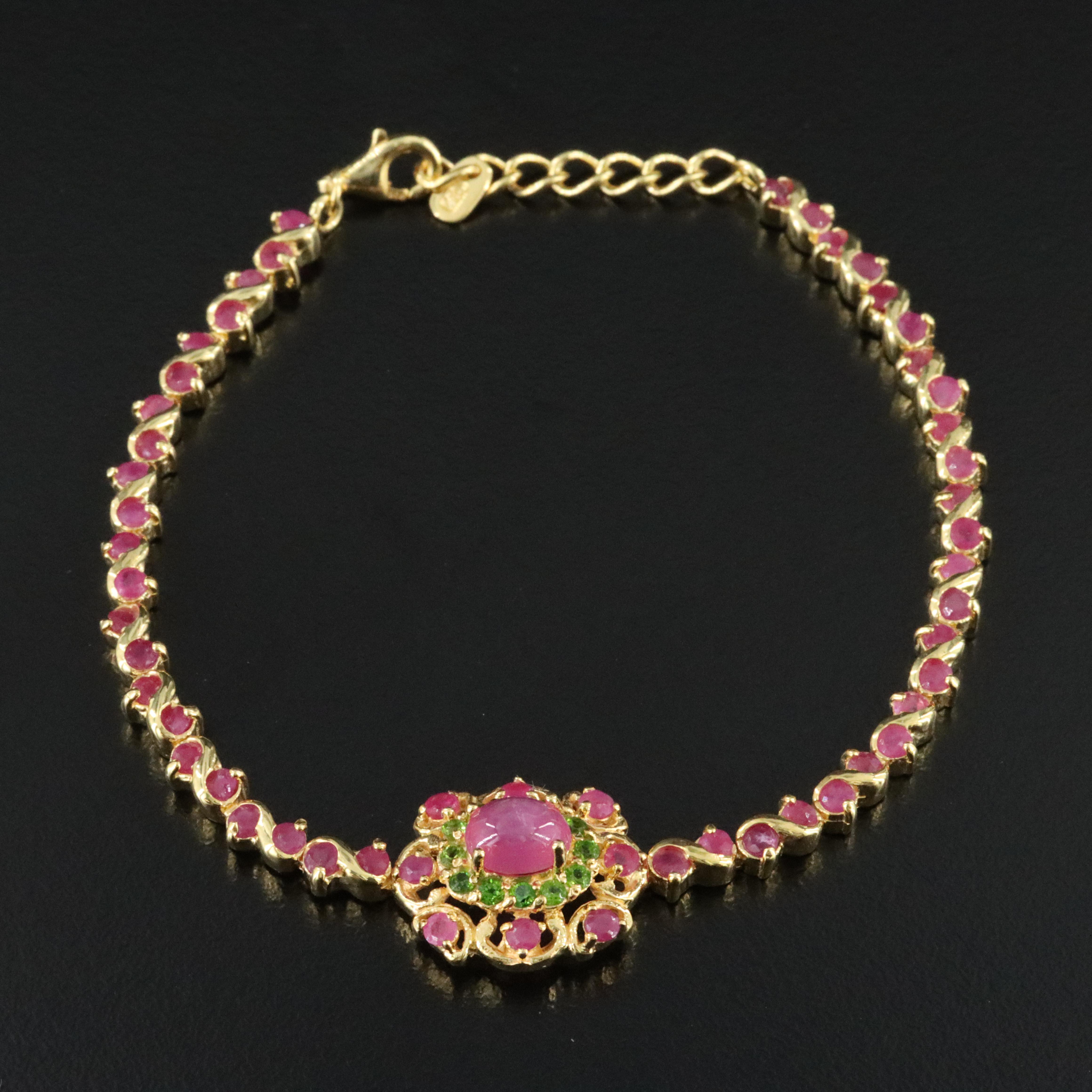 Sterling Corundum, Diopside and Ruby Bracelet