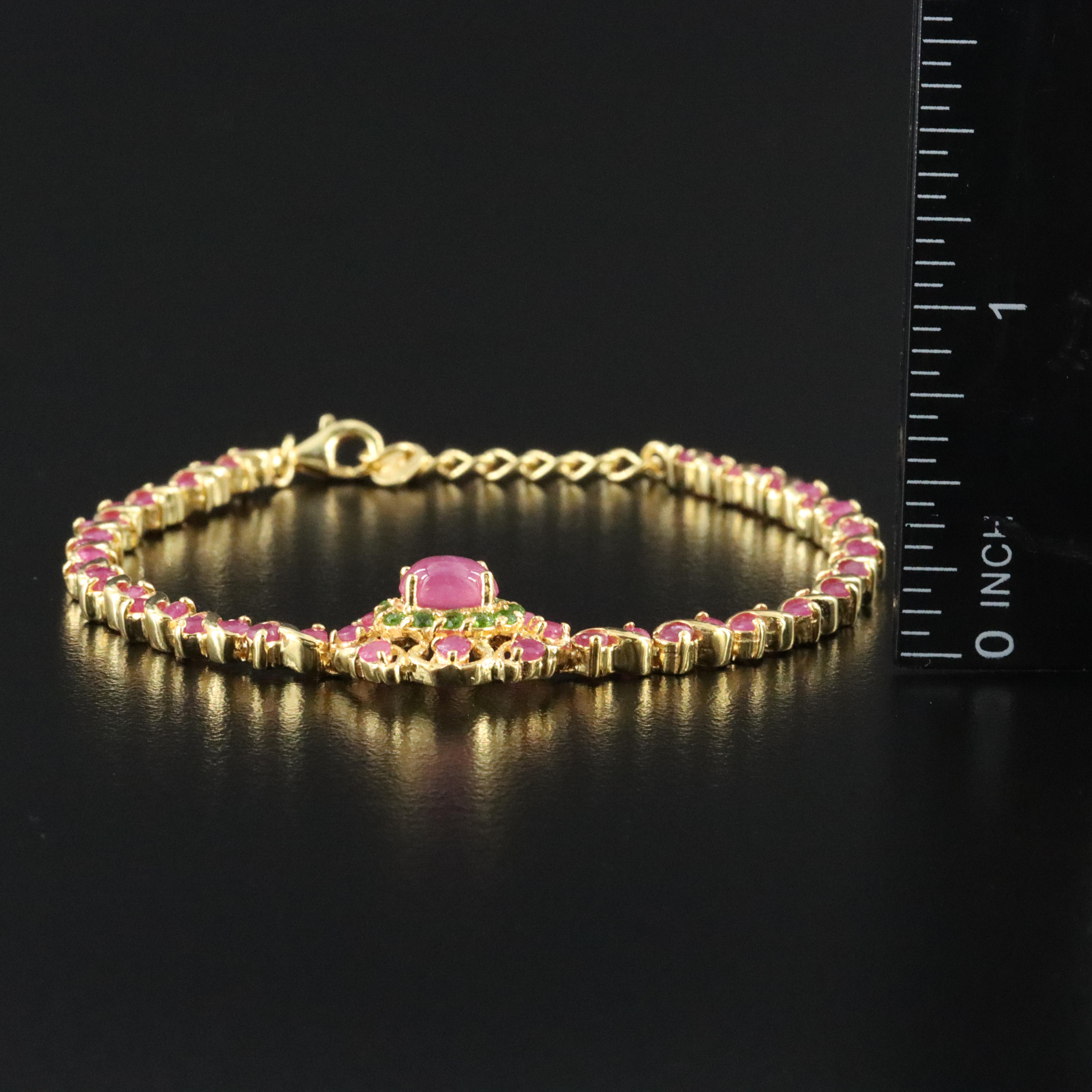 Sterling Corundum, Diopside and Ruby Bracelet