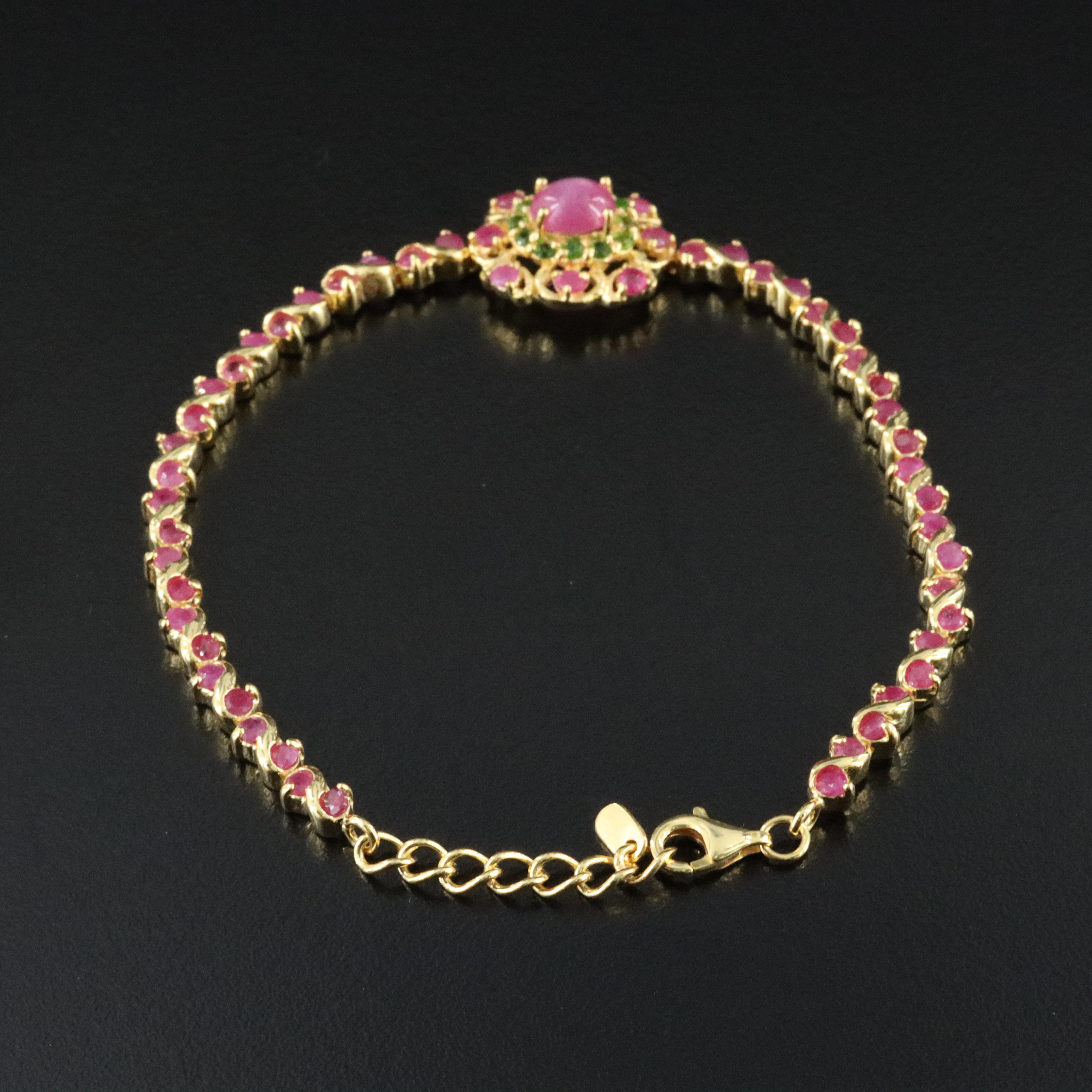 Sterling Corundum, Diopside and Ruby Bracelet