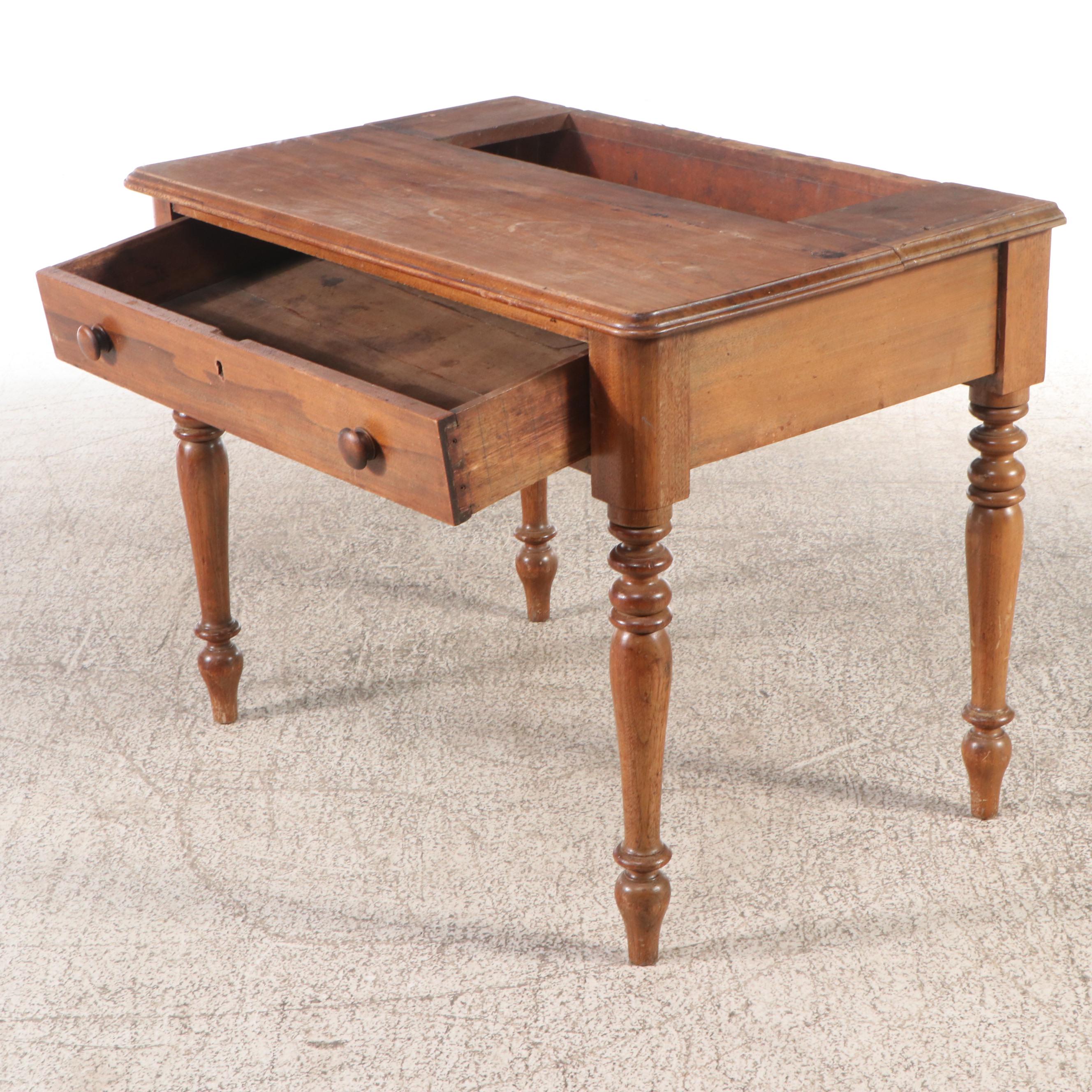 American Country Sheraton Style Oak Desk, Late 19th/Early 20th Century