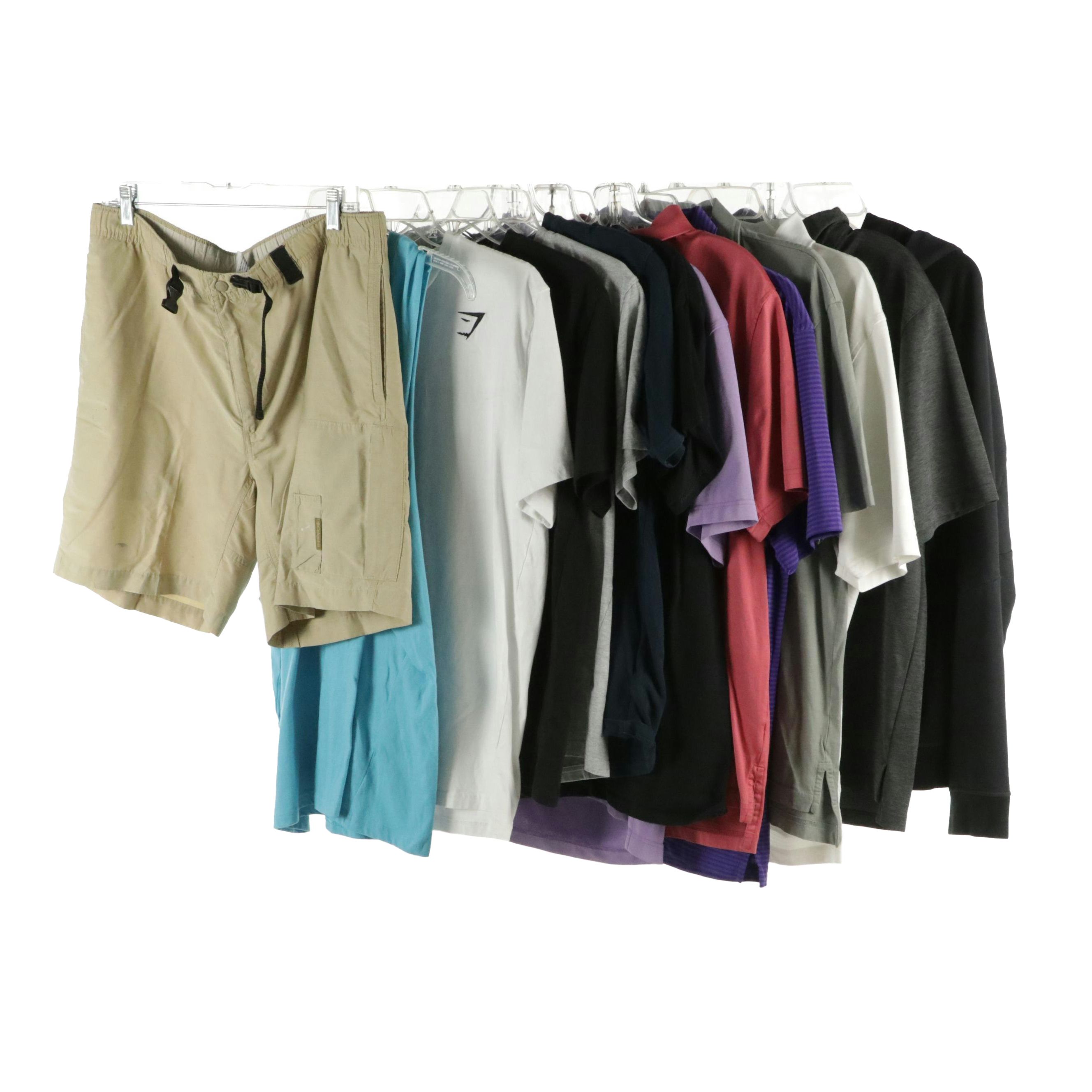 Men's Gymshark T-Shirts, Columbia Hiking Shorts, Peter Millar & More Polo Shirts