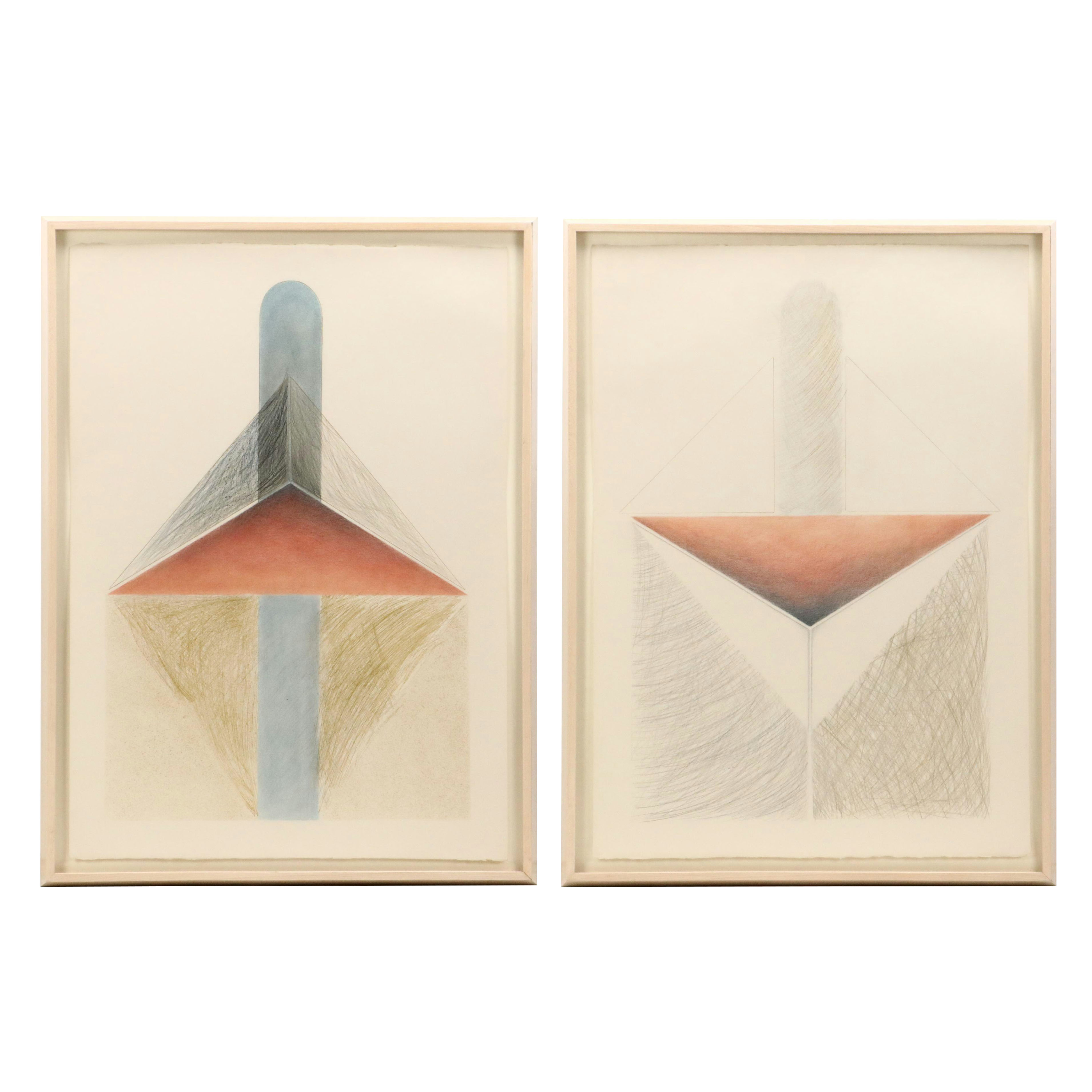 Kutenhaus Abstract Geometric Colored Pencil Drawings "Cathedral Series," 1970s