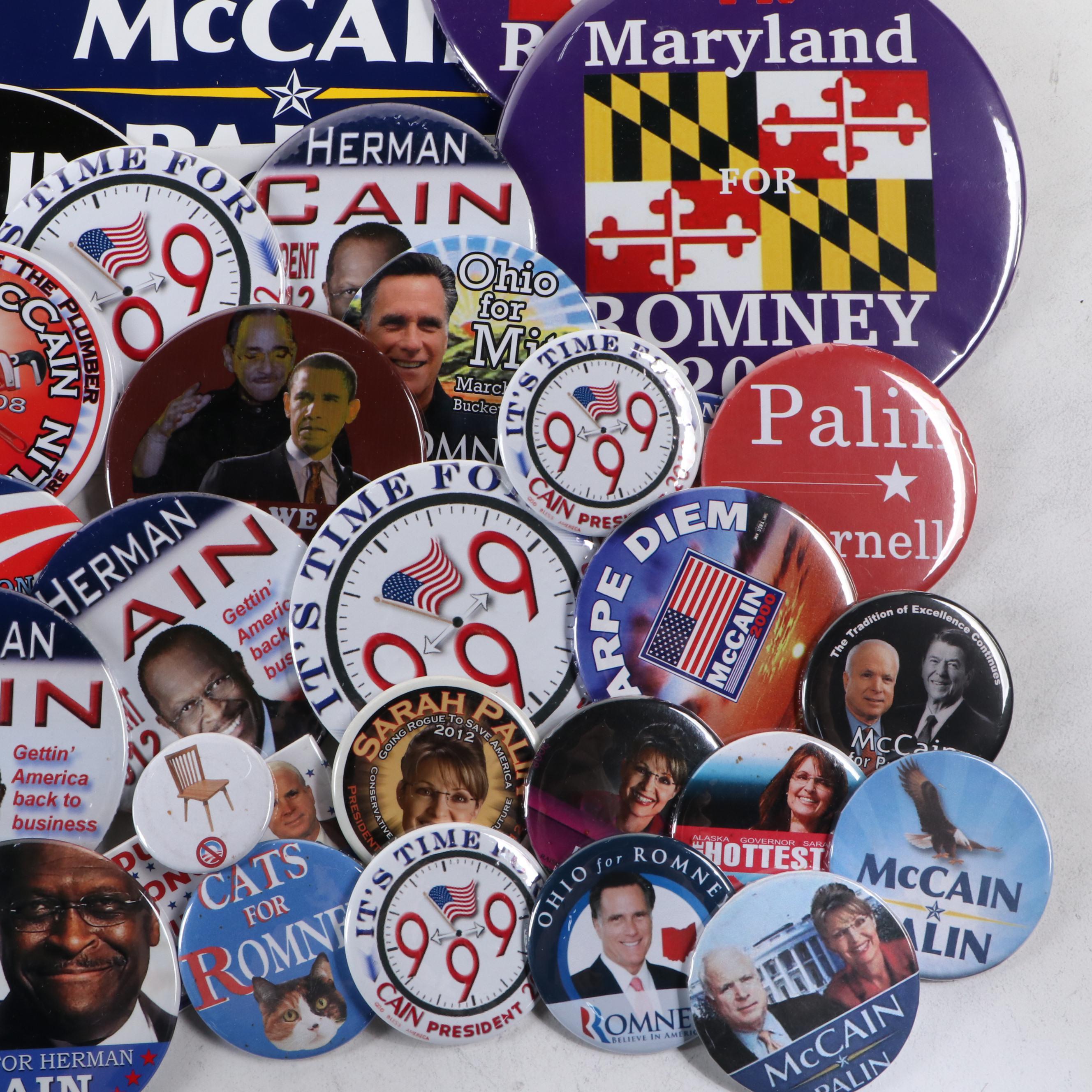 Mitt Romney, Sarah Palin with Other Political Pinbacks, Doll and More
