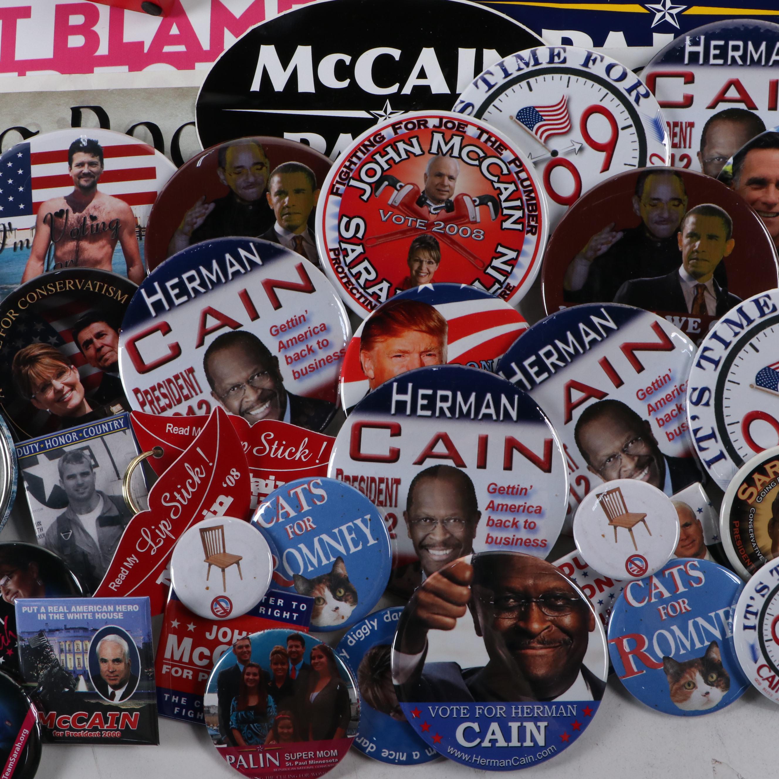 Mitt Romney, Sarah Palin with Other Political Pinbacks, Doll and More