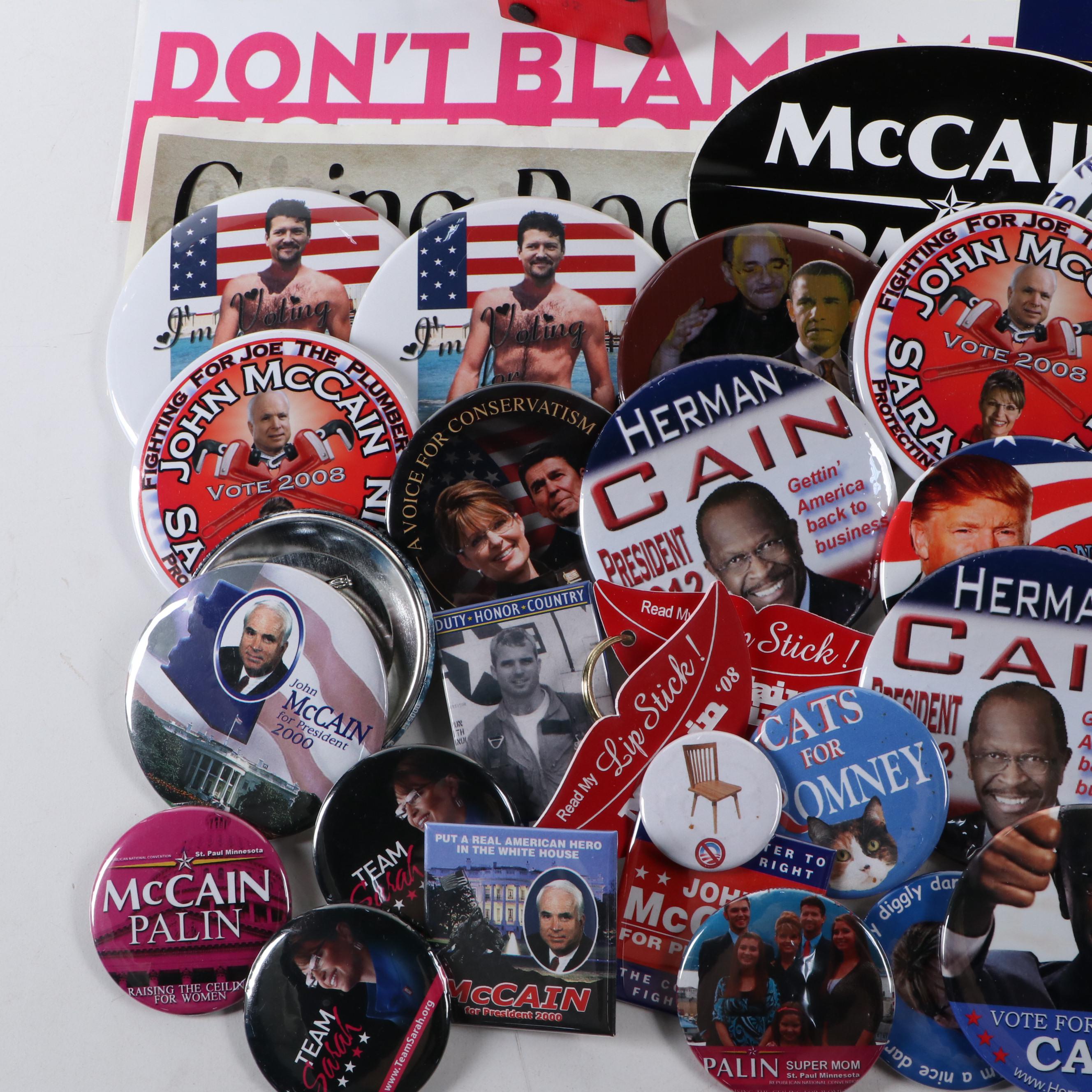 Mitt Romney, Sarah Palin with Other Political Pinbacks, Doll and More