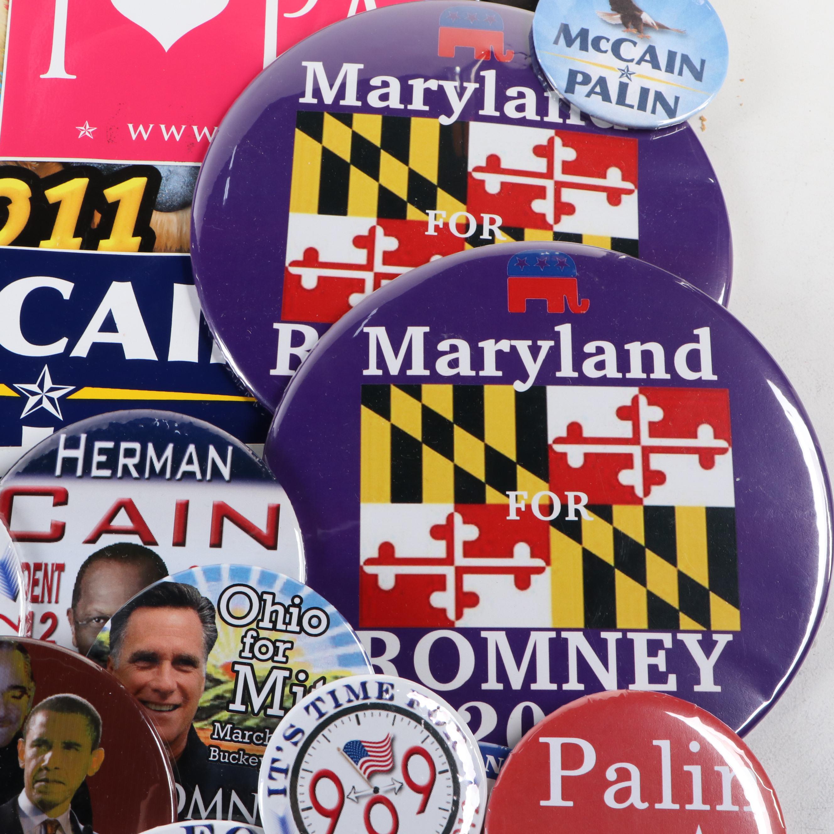 Mitt Romney, Sarah Palin with Other Political Pinbacks, Doll and More