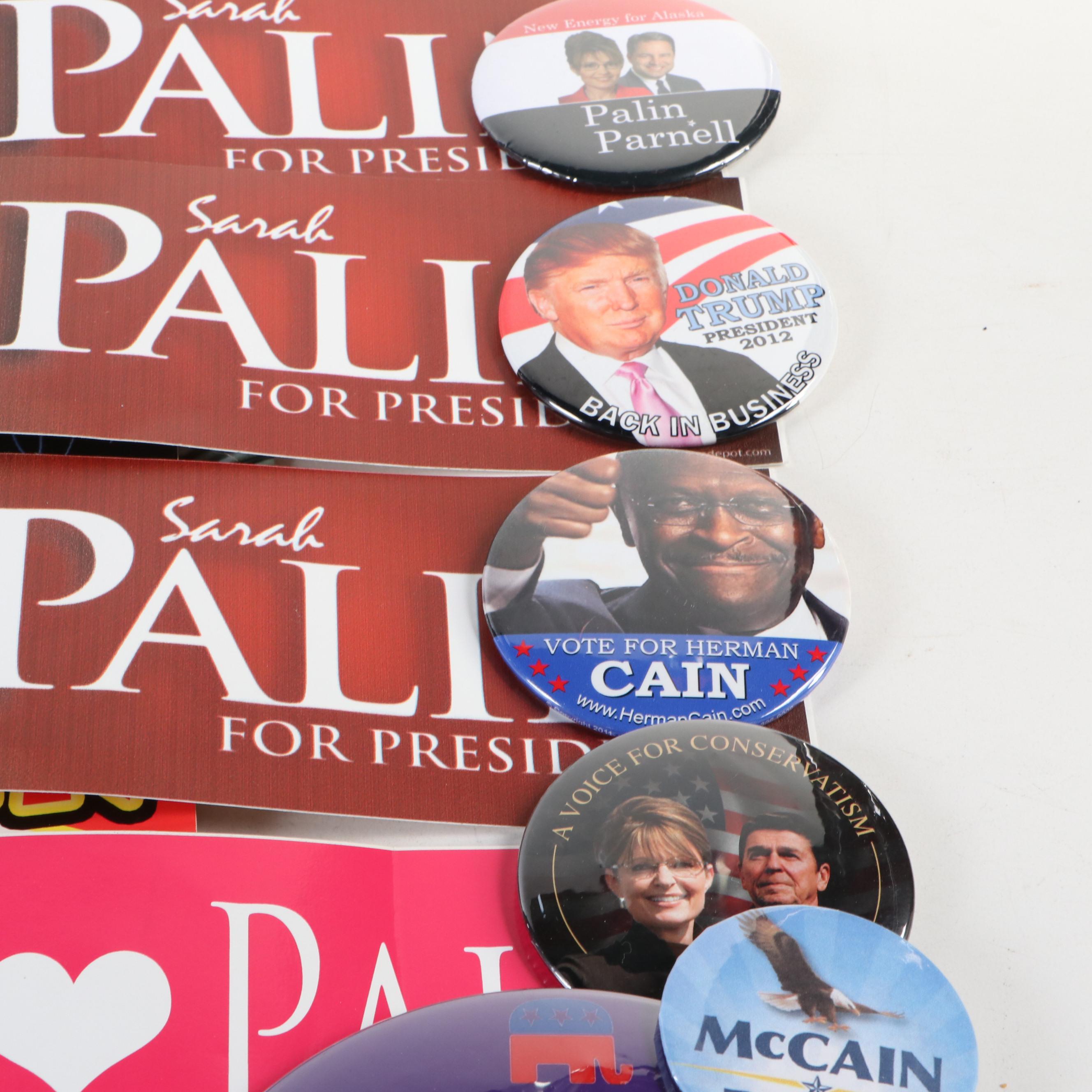 Mitt Romney, Sarah Palin with Other Political Pinbacks, Doll and More