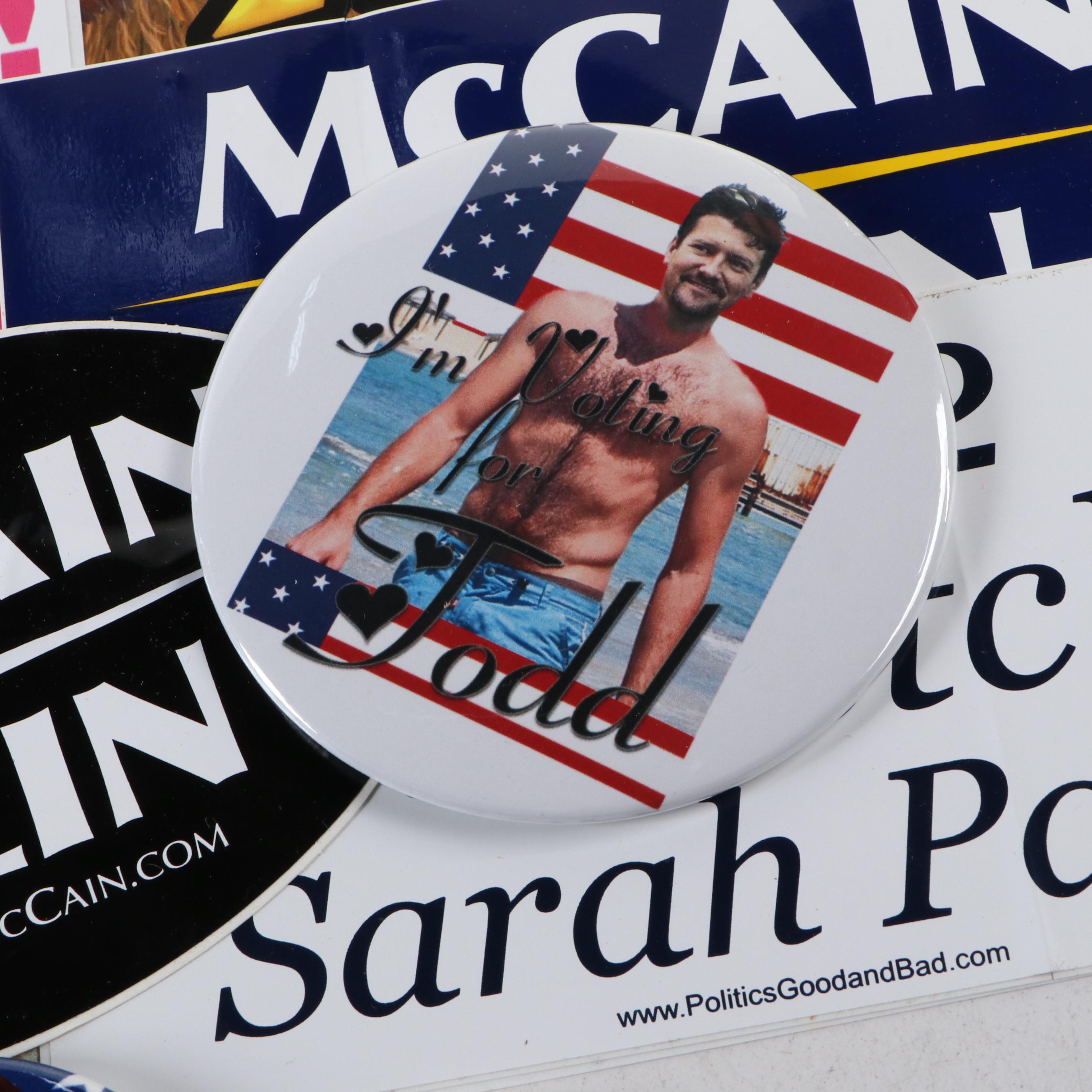 Mitt Romney, Sarah Palin with Other Political Pinbacks, Doll and More