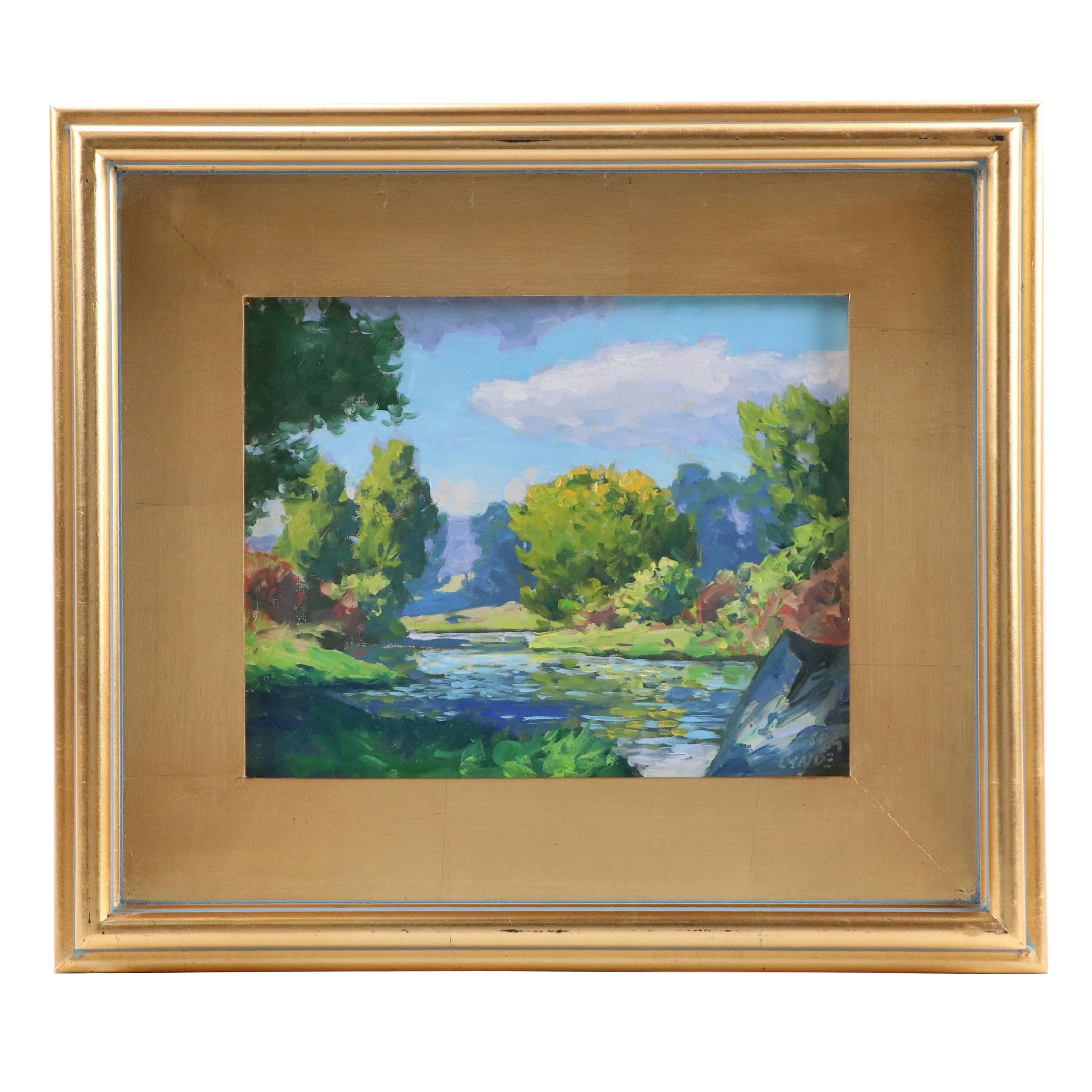 Taylor J. Lynde River Landscape Oil Painting, 21st Century
