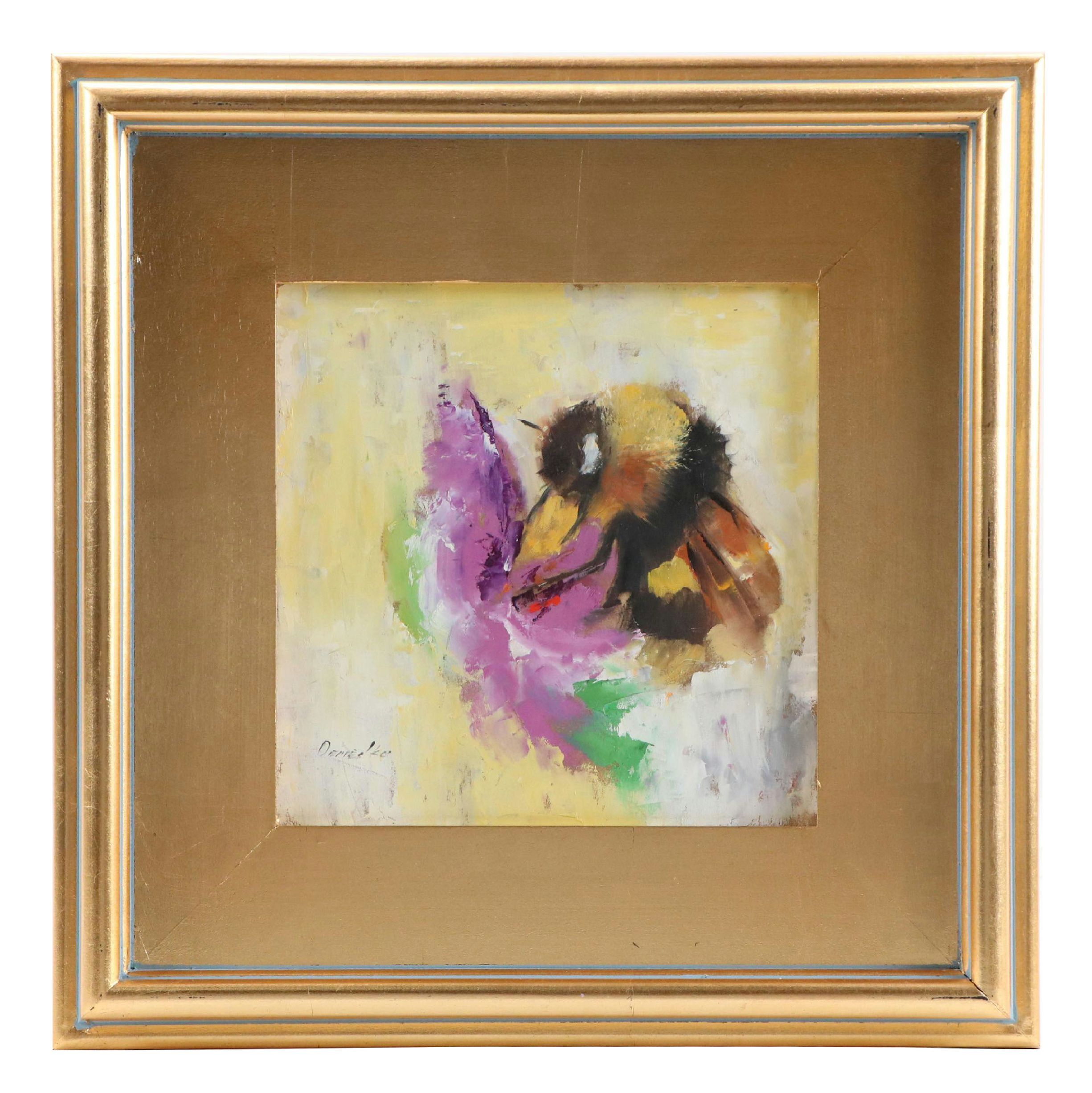 Natalia Demenko Oil Painting of Bee With Flower, 21st Century