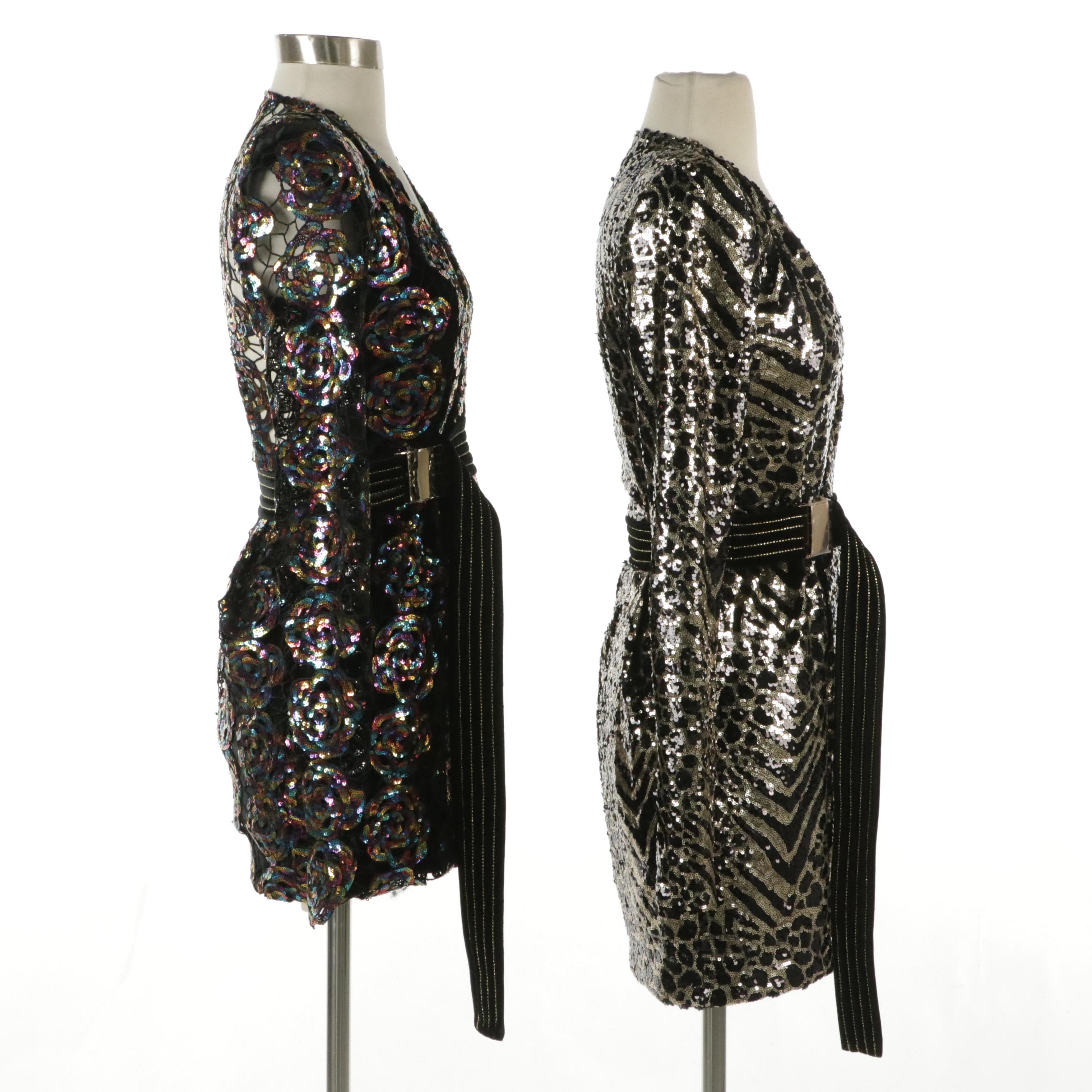 Zhivago Miami Nights and Spirit Animal Double Breasted Sequin Mini Wrap Dresses