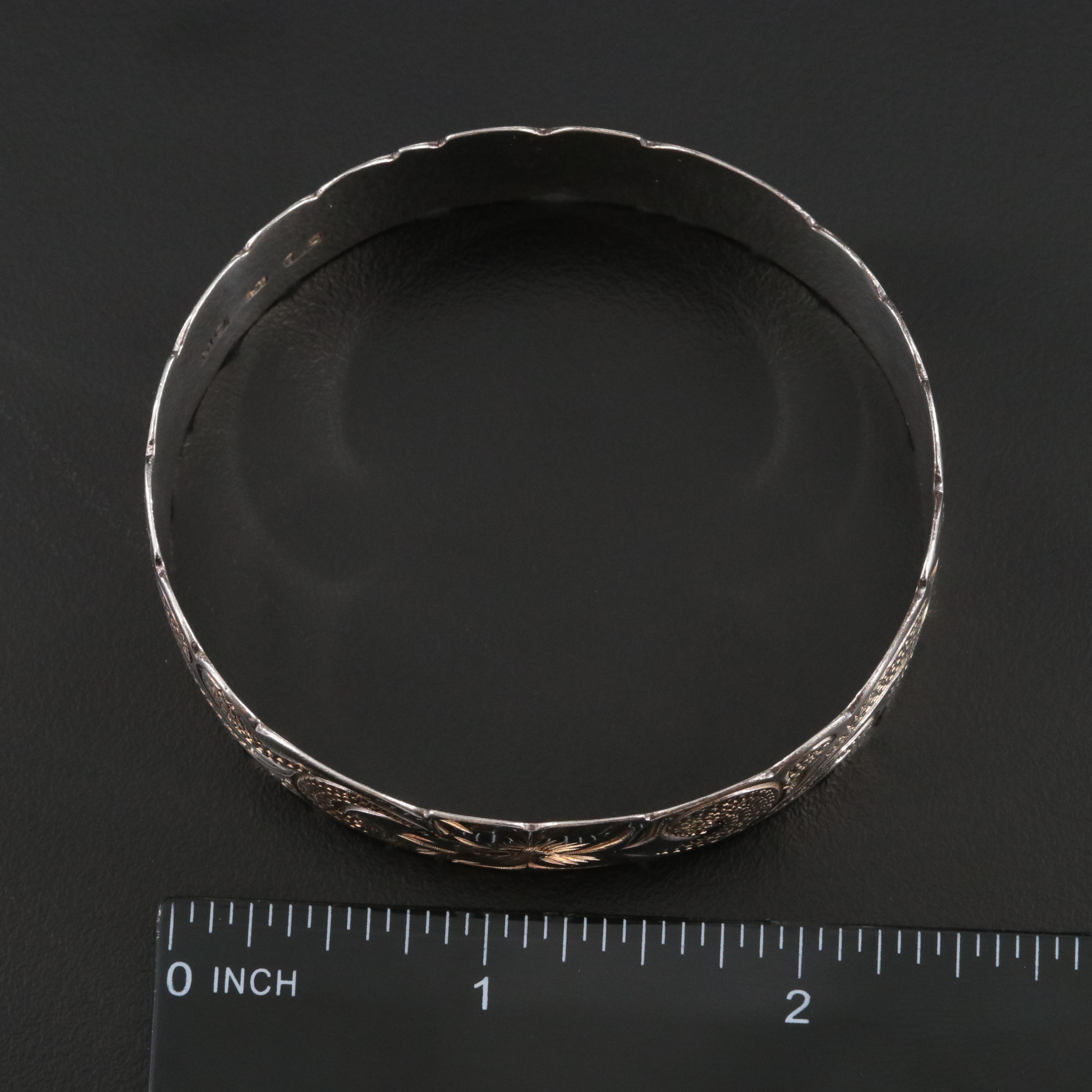 Sterling Etched Flower Bangle