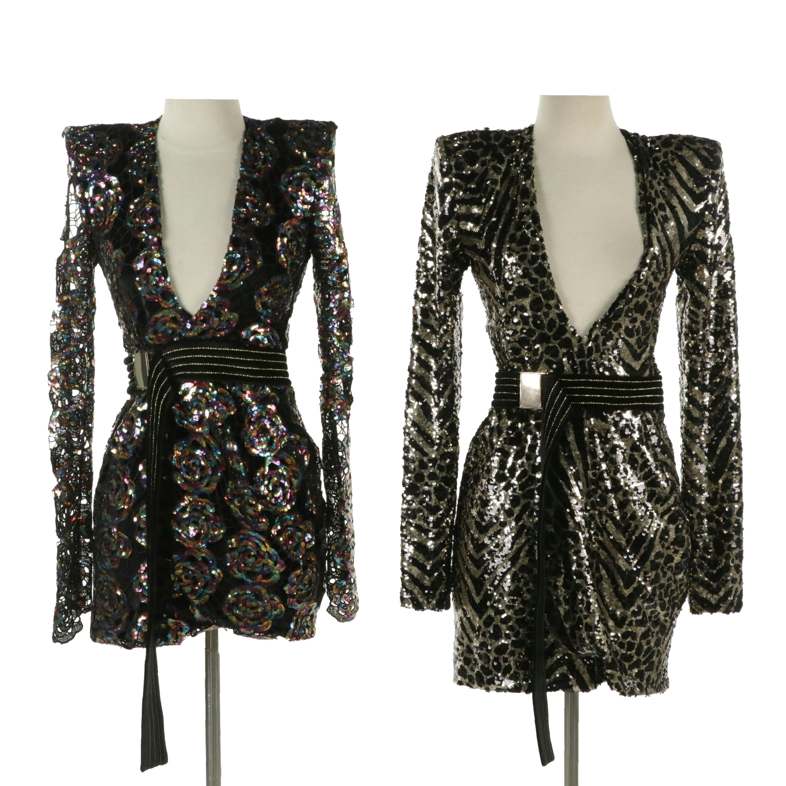 Zhivago Miami Nights and Spirit Animal Double Breasted Sequin Mini Wrap Dresses
