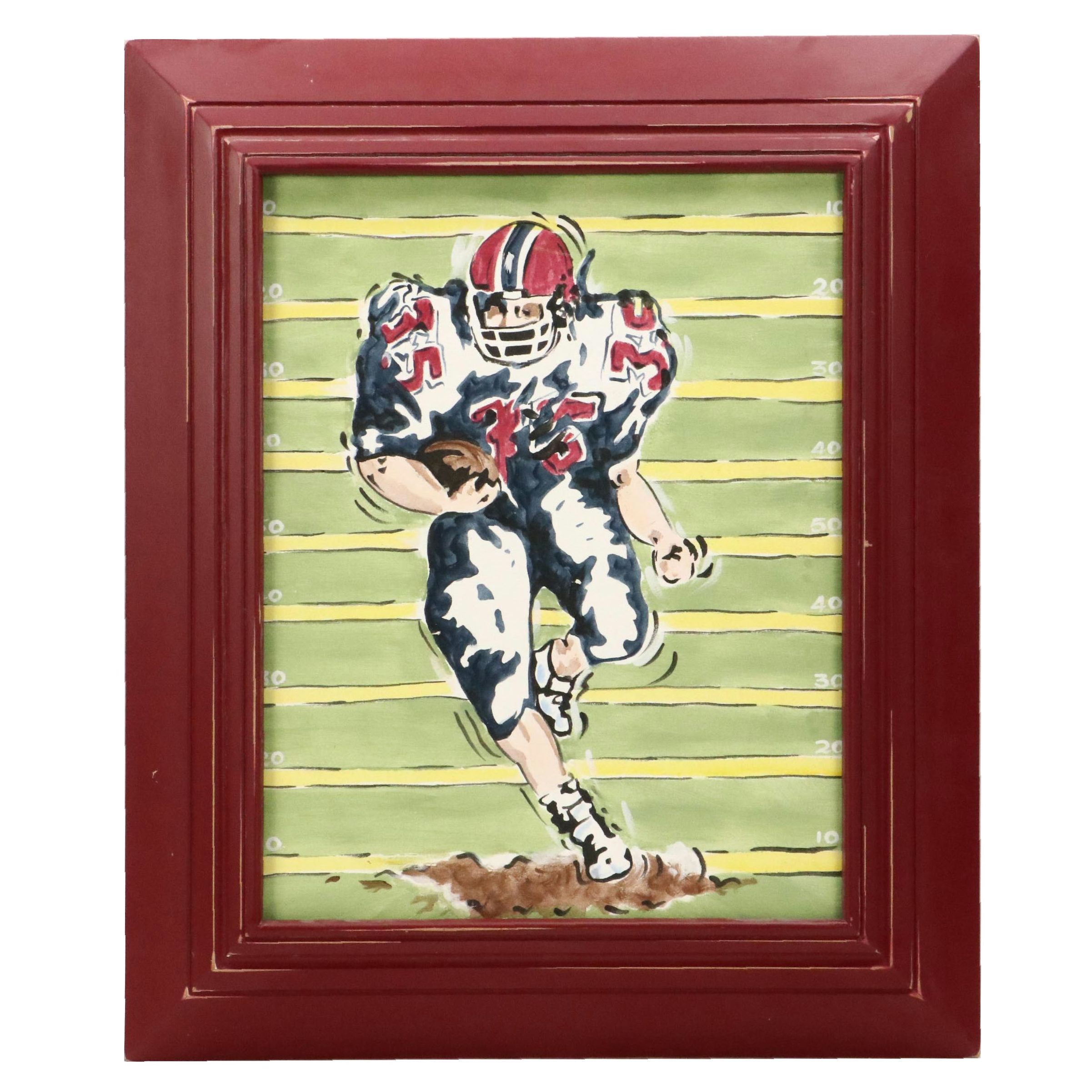 Reesa Qualia Stylized Acrylic Painting of Football Player, 21st Century