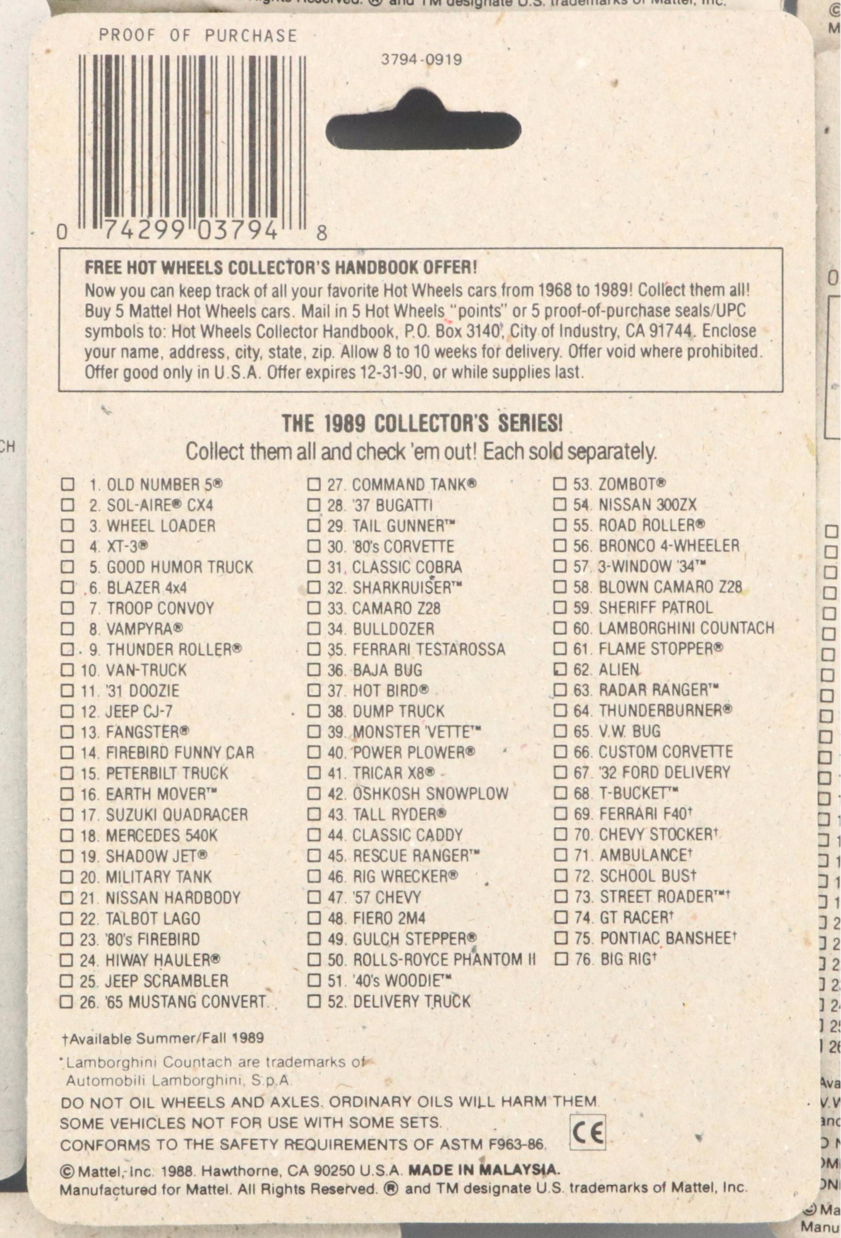 Hot Wheels "Ferrari F40" and More Speed Fleet Blue Back Toy Cars, 1988