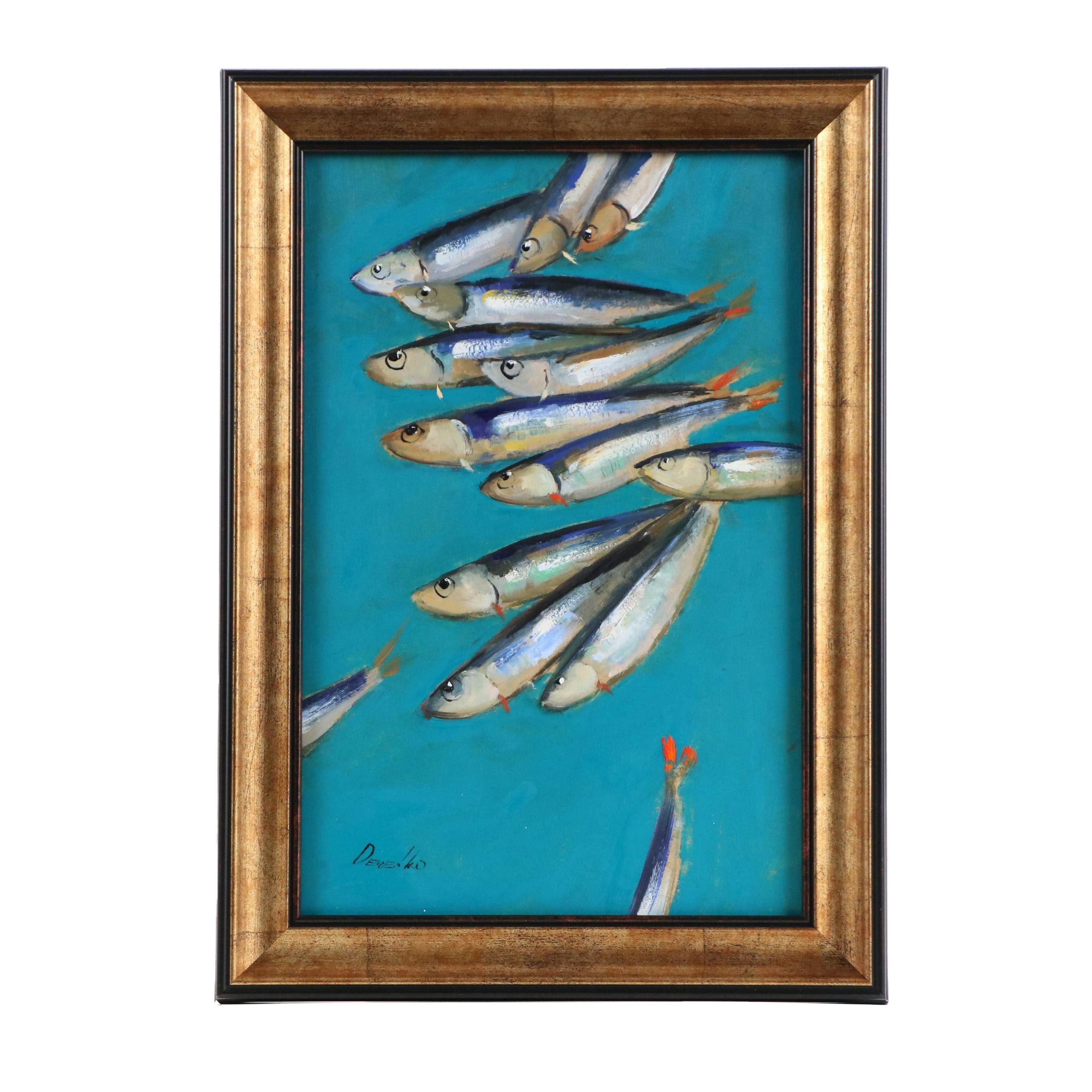 Natalie Demenko Oil Painting of Sardines, 21st Century