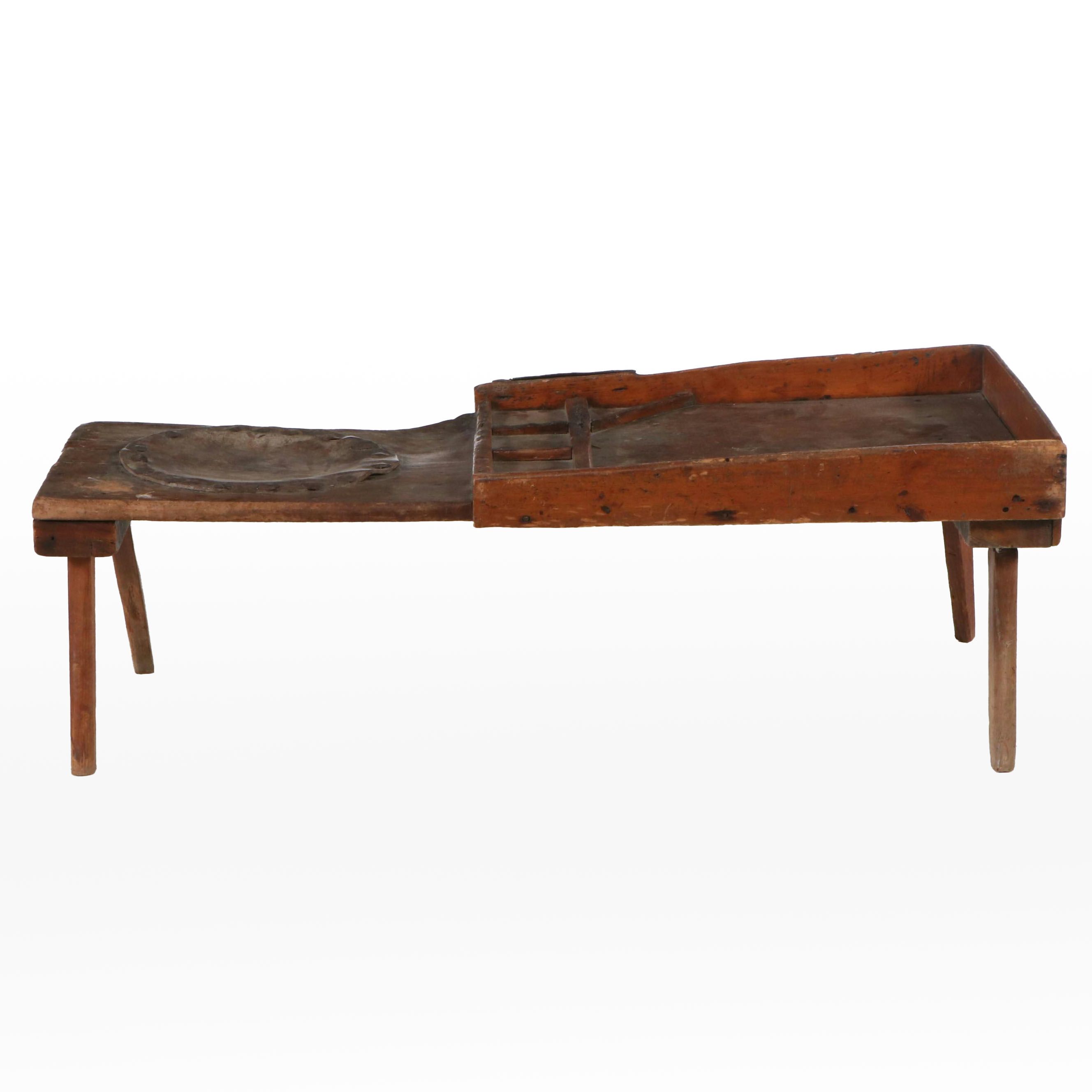 American Primitive Cobbler's Bench with Leather Seat, Late 19th Century