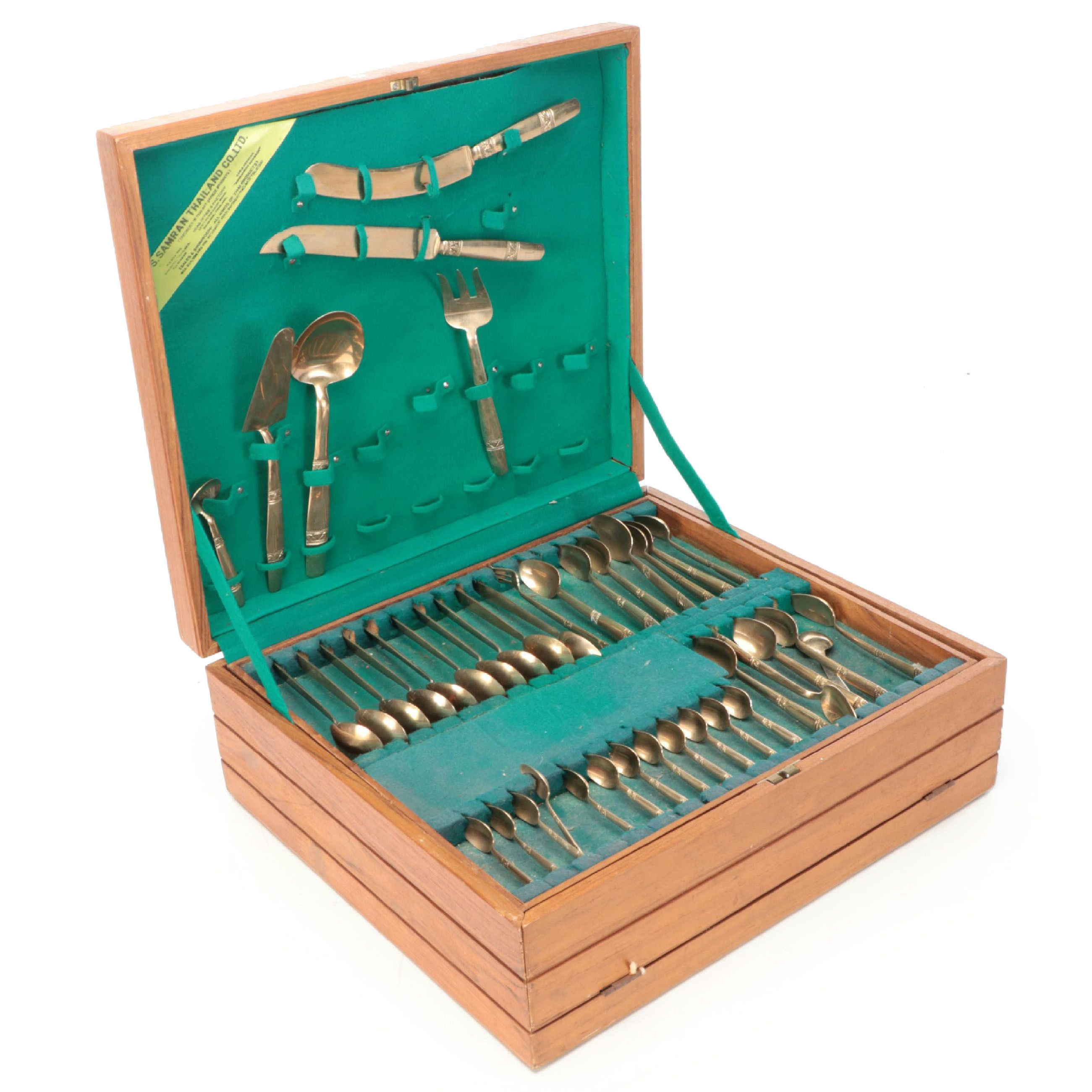 S. Samran Thai Brass Flatware with Presentation Chest, Mid-20th Century