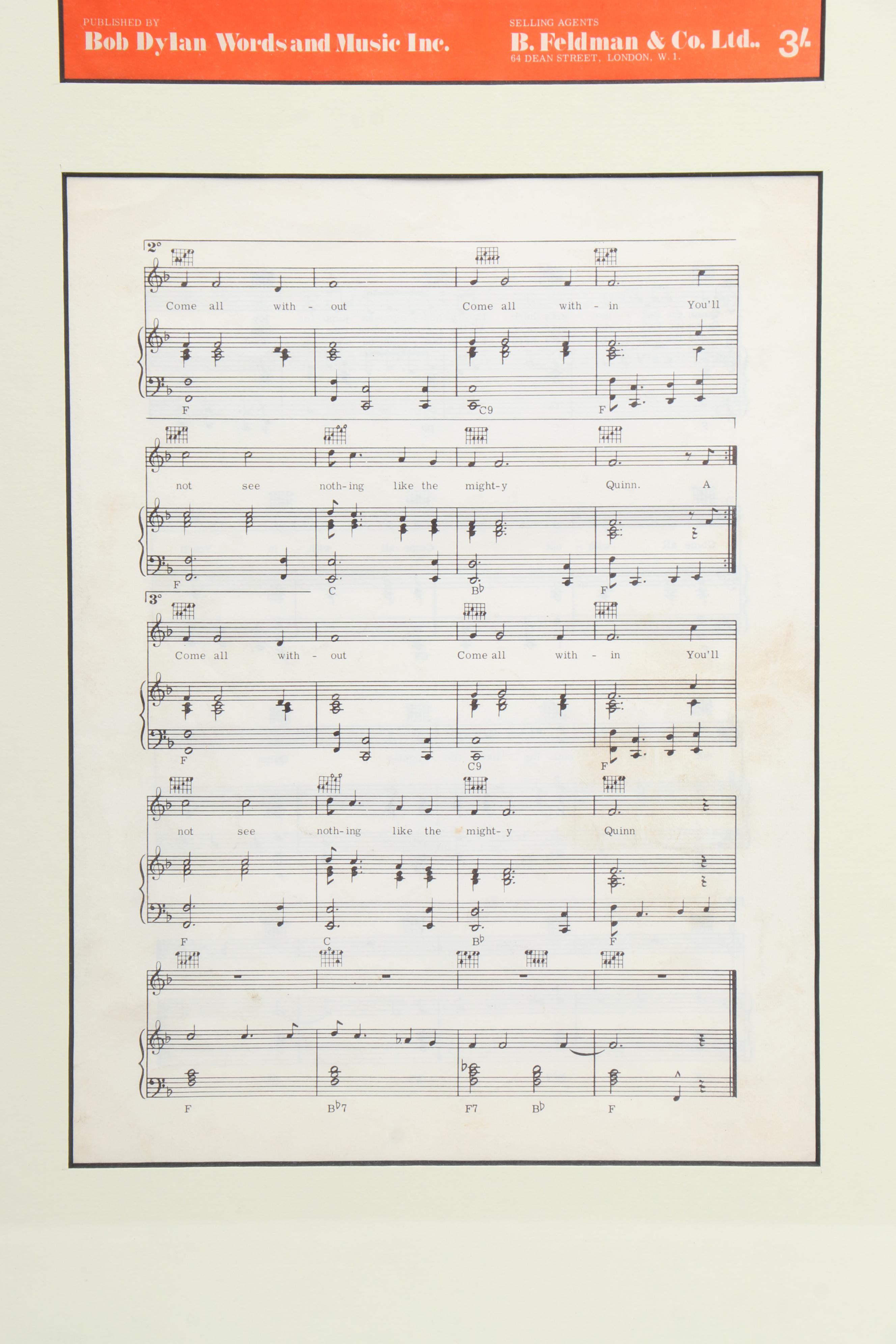 Manfred Mann with Bob Dylan "Quinn the Eskimo (Mighty Quinn)" Sheet Music