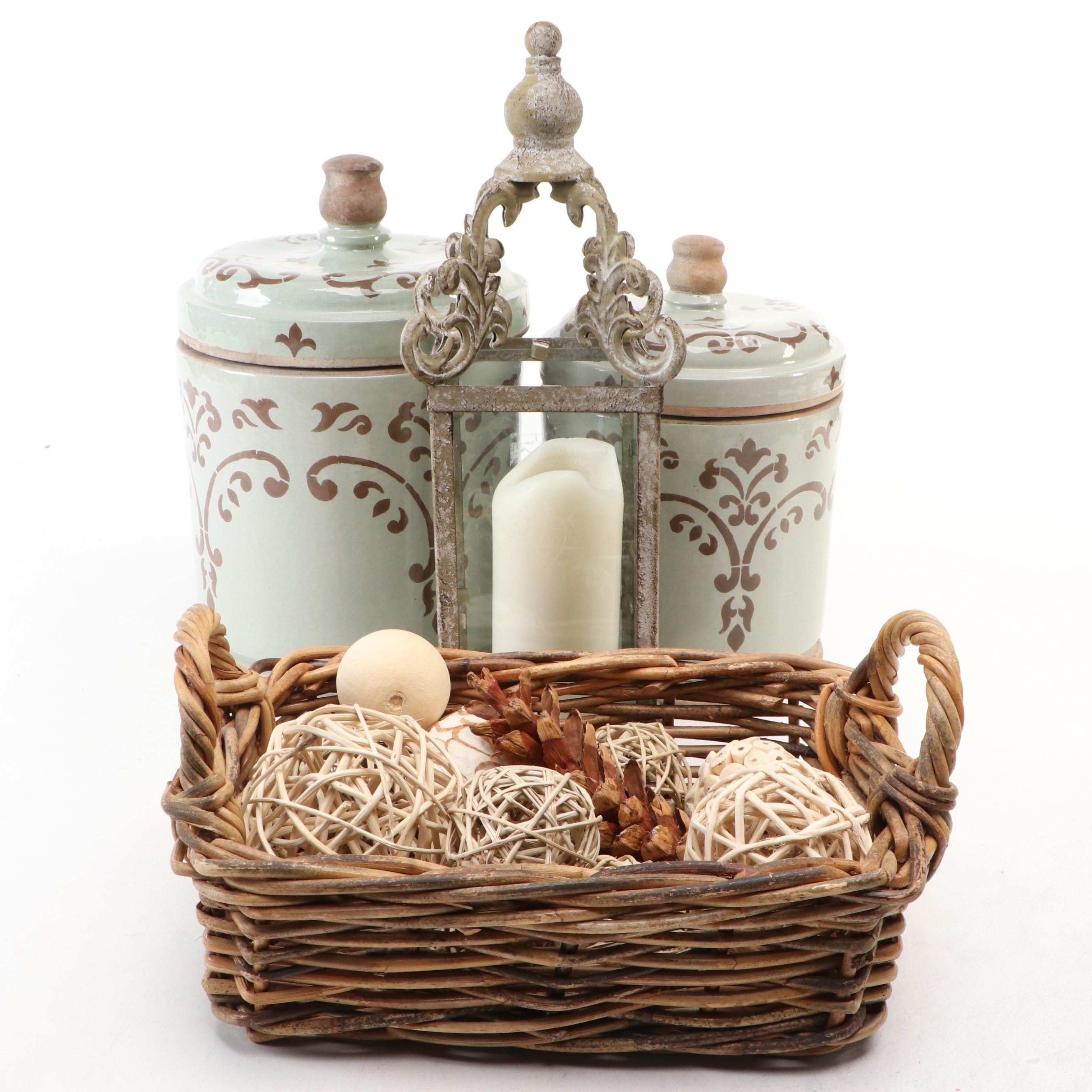 French Provencal Style Ceramic Decorative Canister Set with Other Décor
