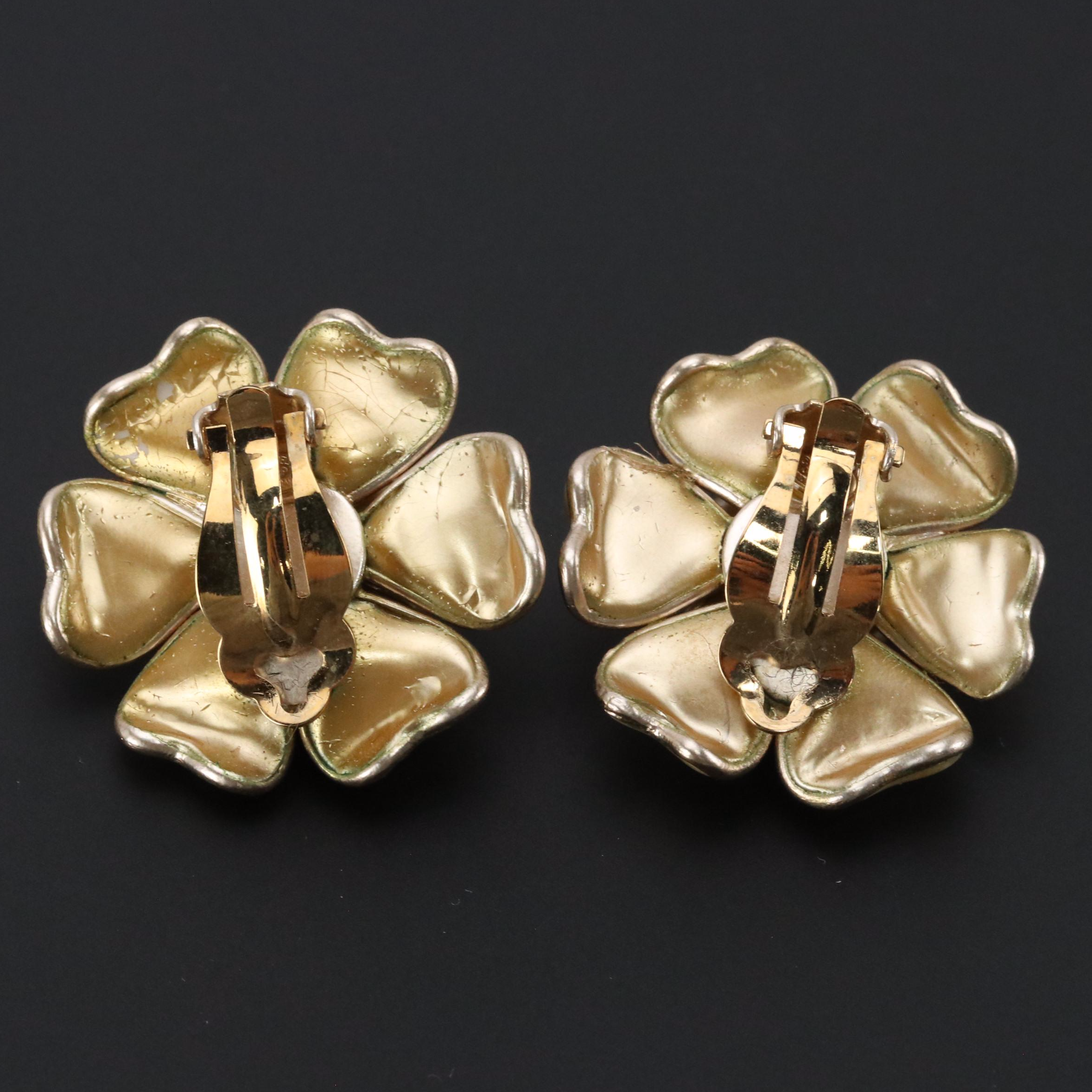 Chanel CC Camellia Enamel Clip Earrings