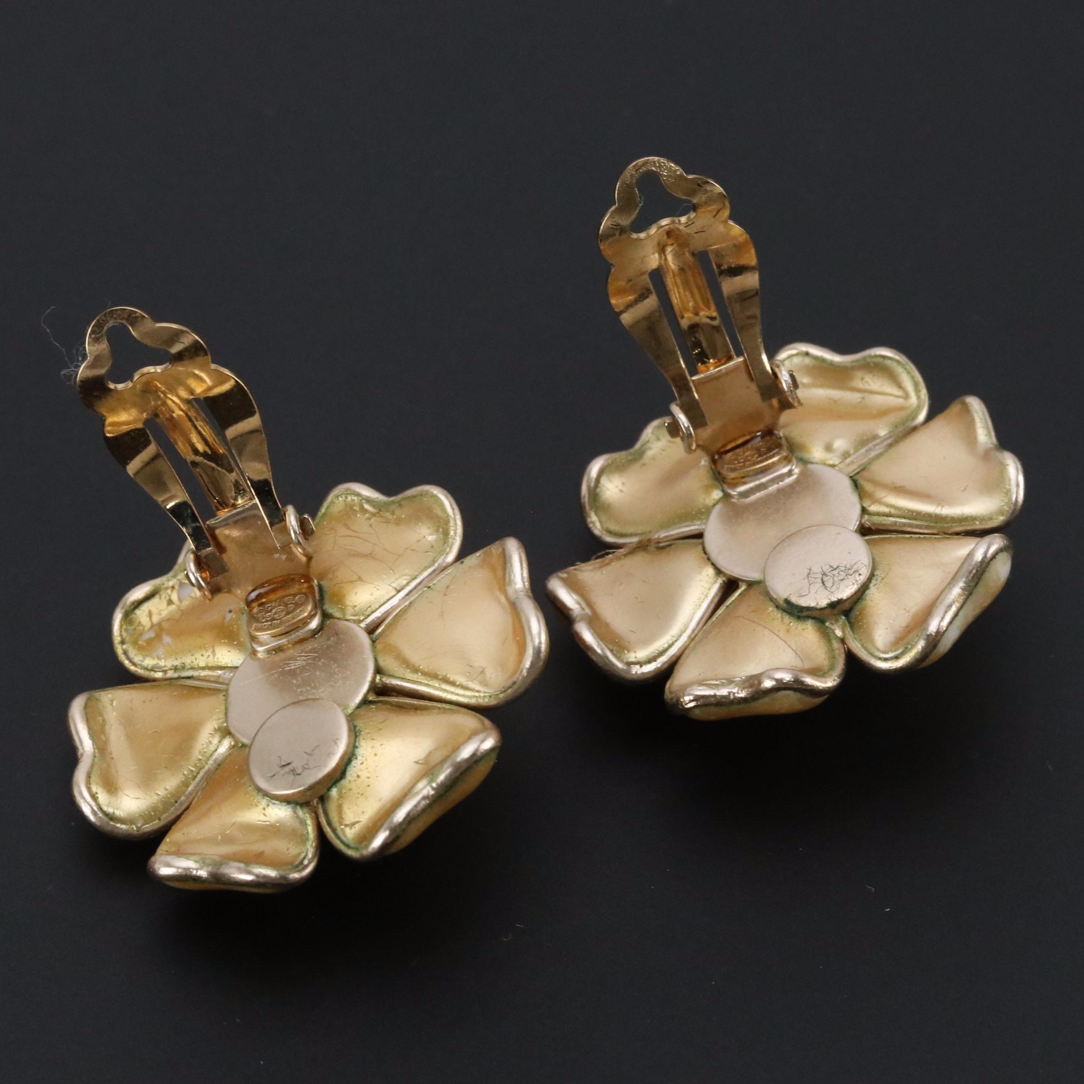 Chanel CC Camellia Enamel Clip Earrings