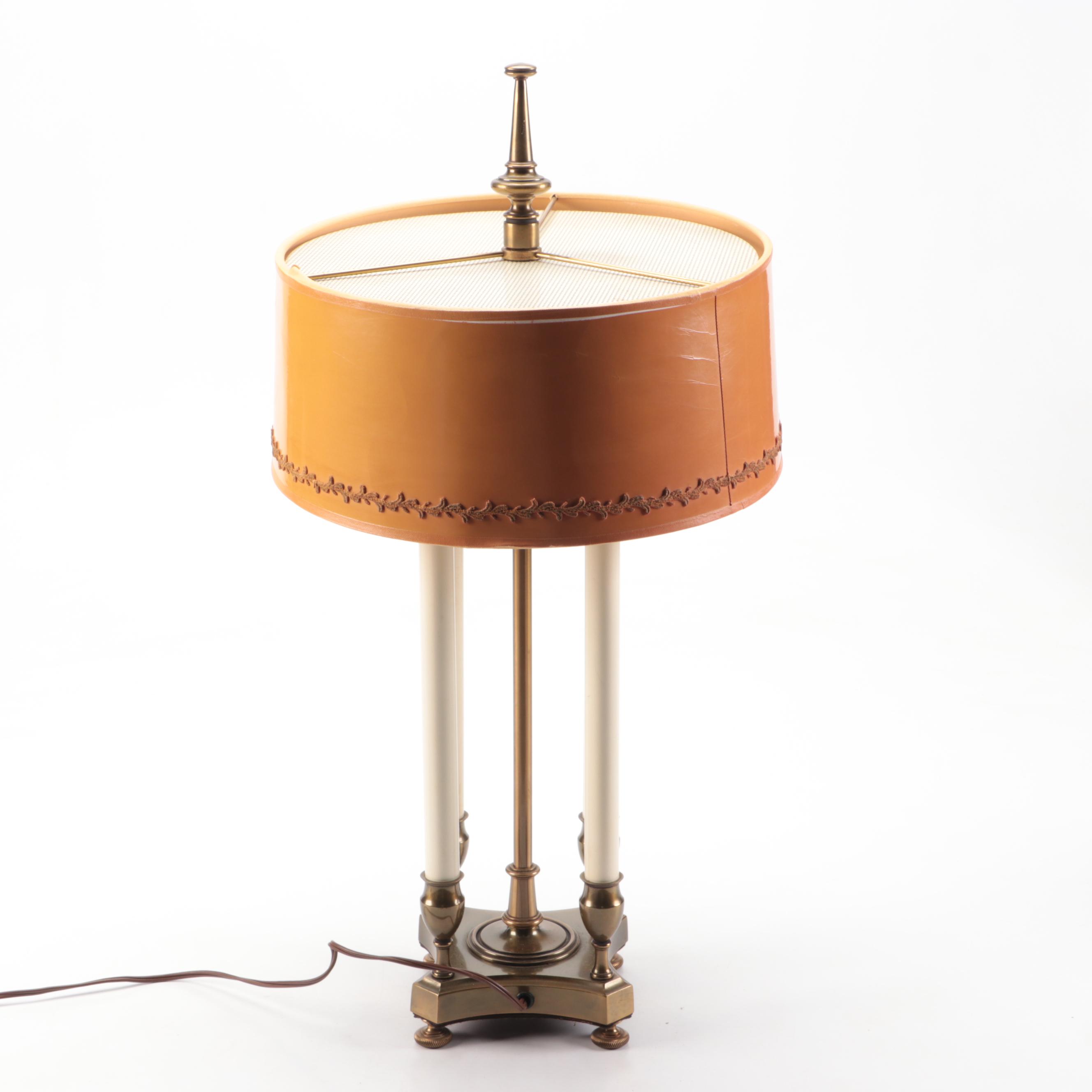 Stiffel Neoclassical Style Brass Bouillotte Table Lamp with Tan Drum Shade