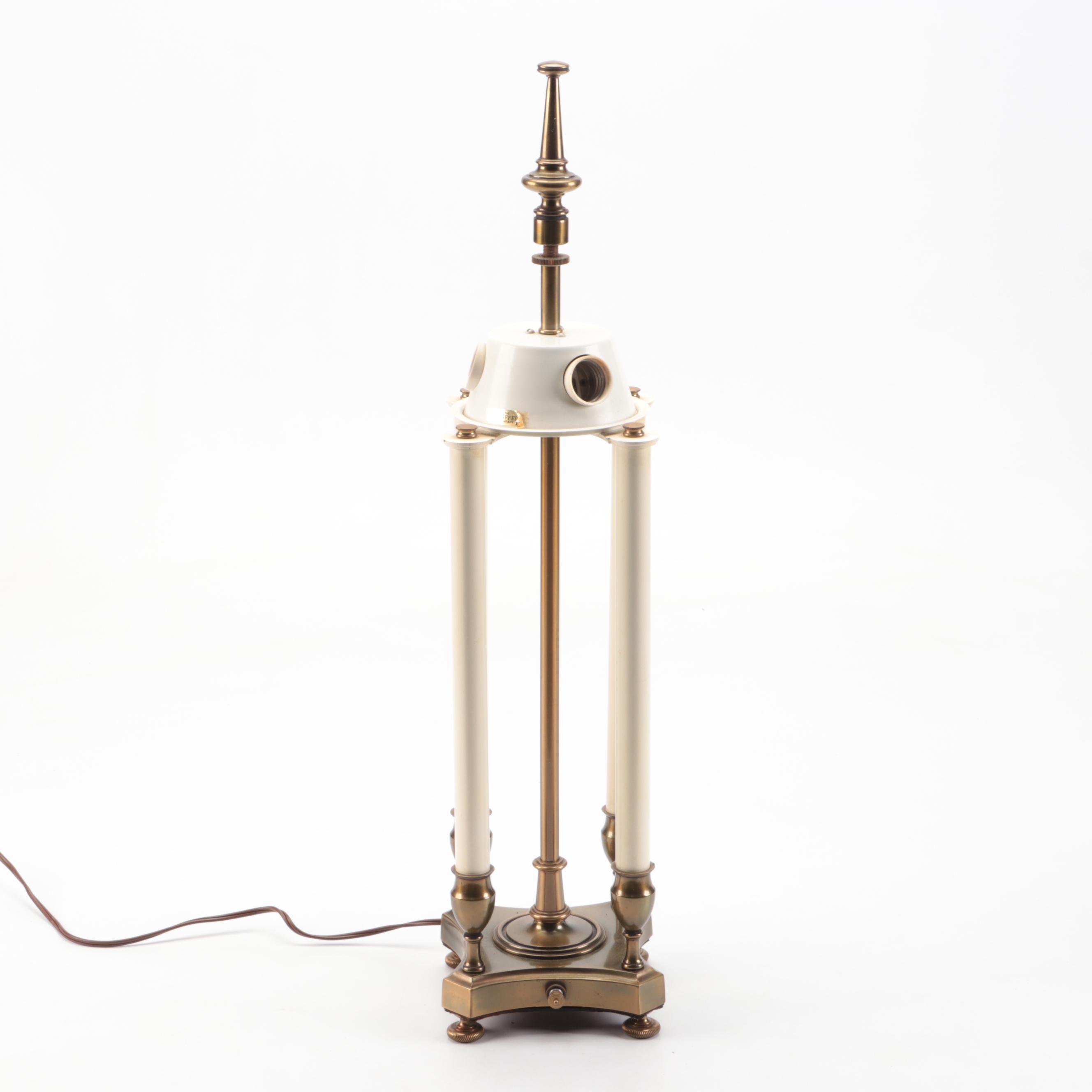 Stiffel Neoclassical Style Brass Bouillotte Table Lamp with Tan Drum Shade