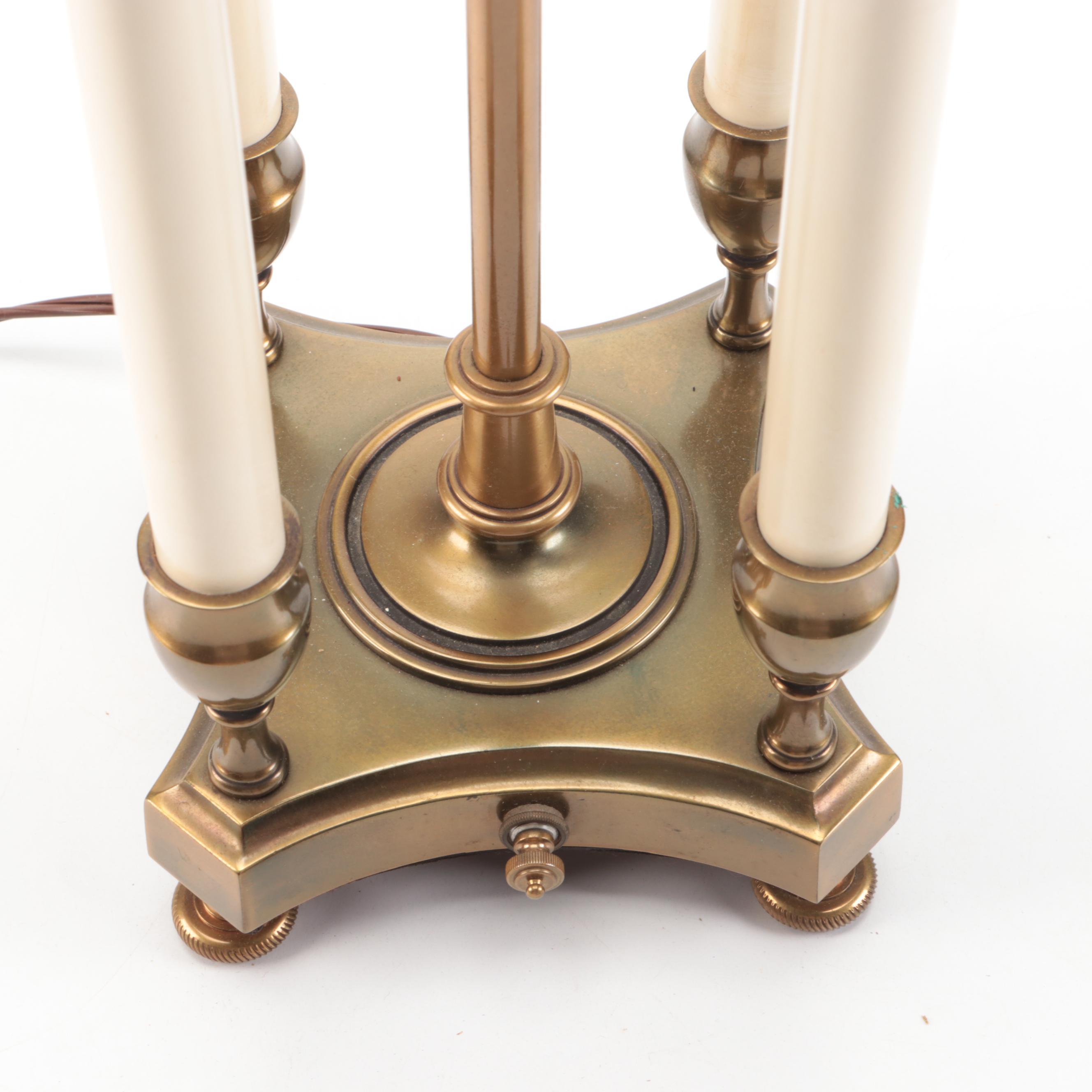 Stiffel Neoclassical Style Brass Bouillotte Table Lamp with Tan Drum Shade