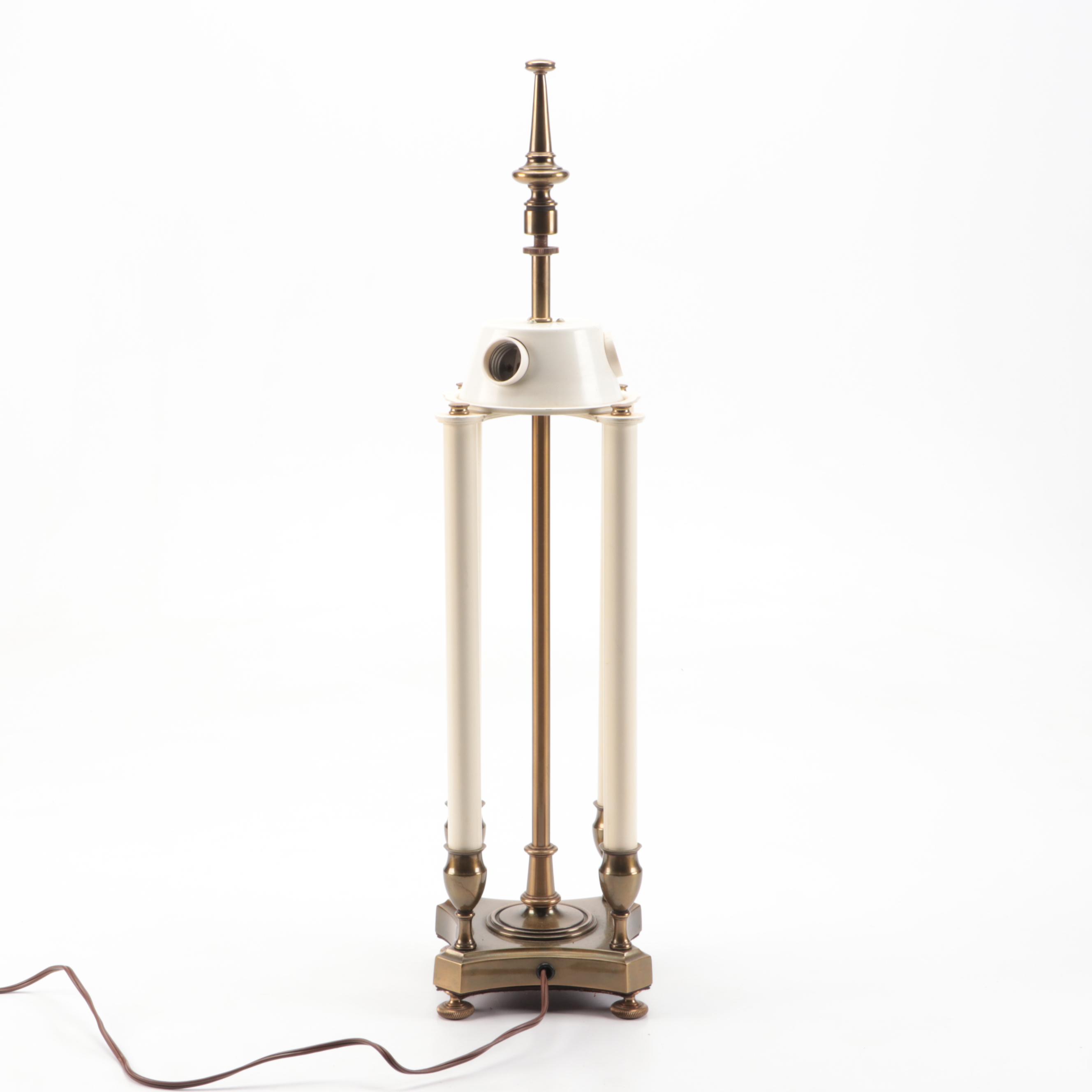 Stiffel Neoclassical Style Brass Bouillotte Table Lamp with Tan Drum Shade