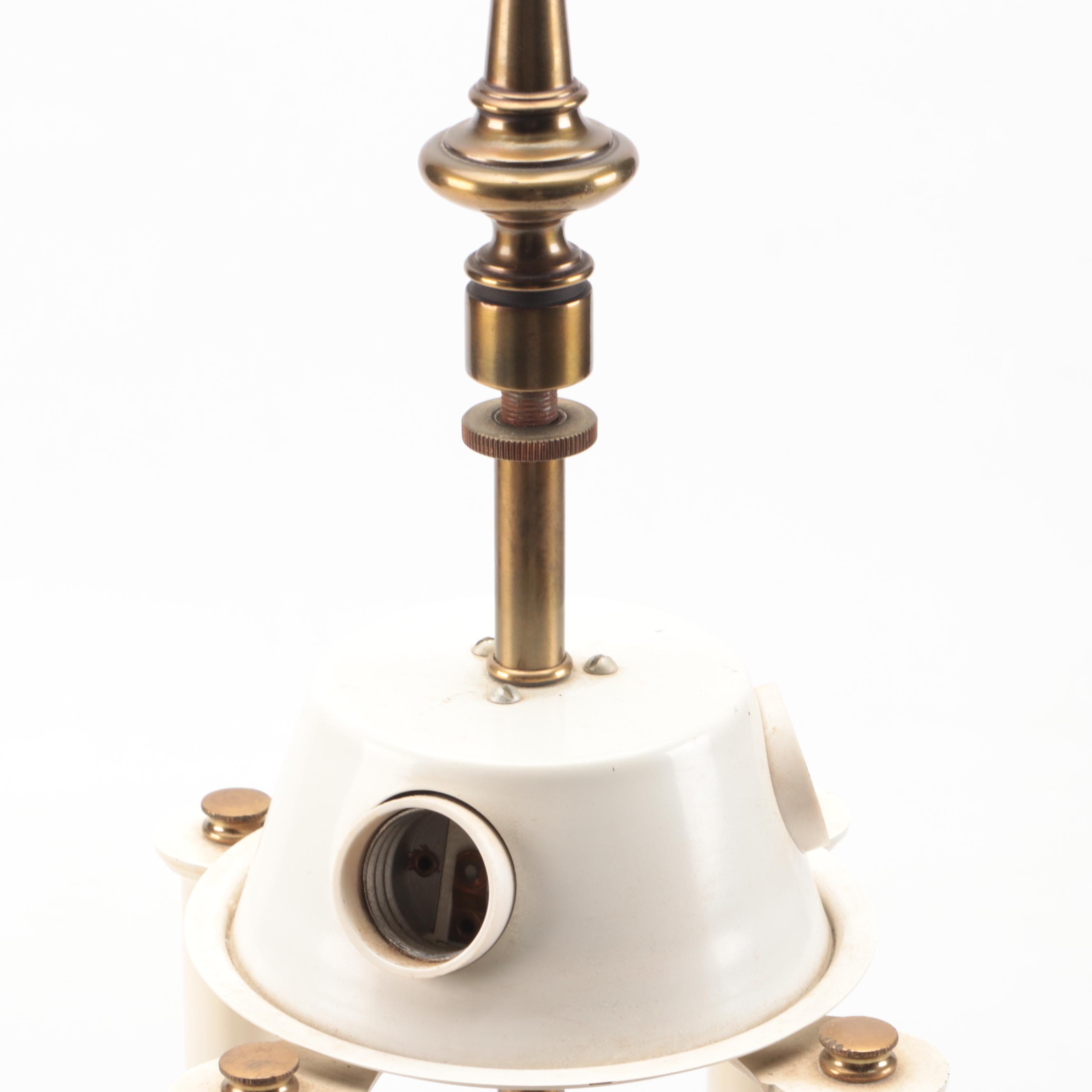 Stiffel Neoclassical Style Brass Bouillotte Table Lamp with Tan Drum Shade