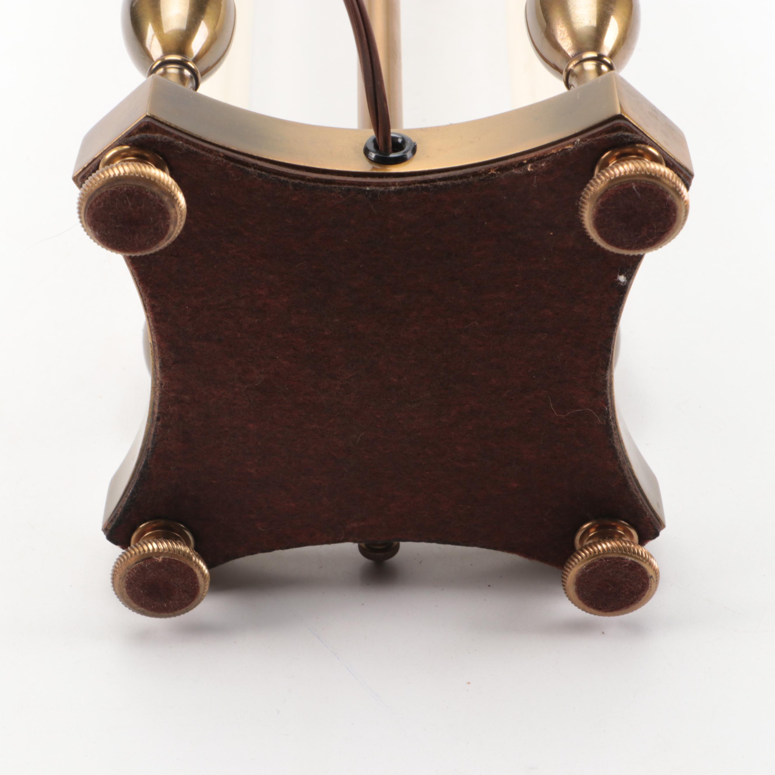 Stiffel Neoclassical Style Brass Bouillotte Table Lamp with Tan Drum Shade