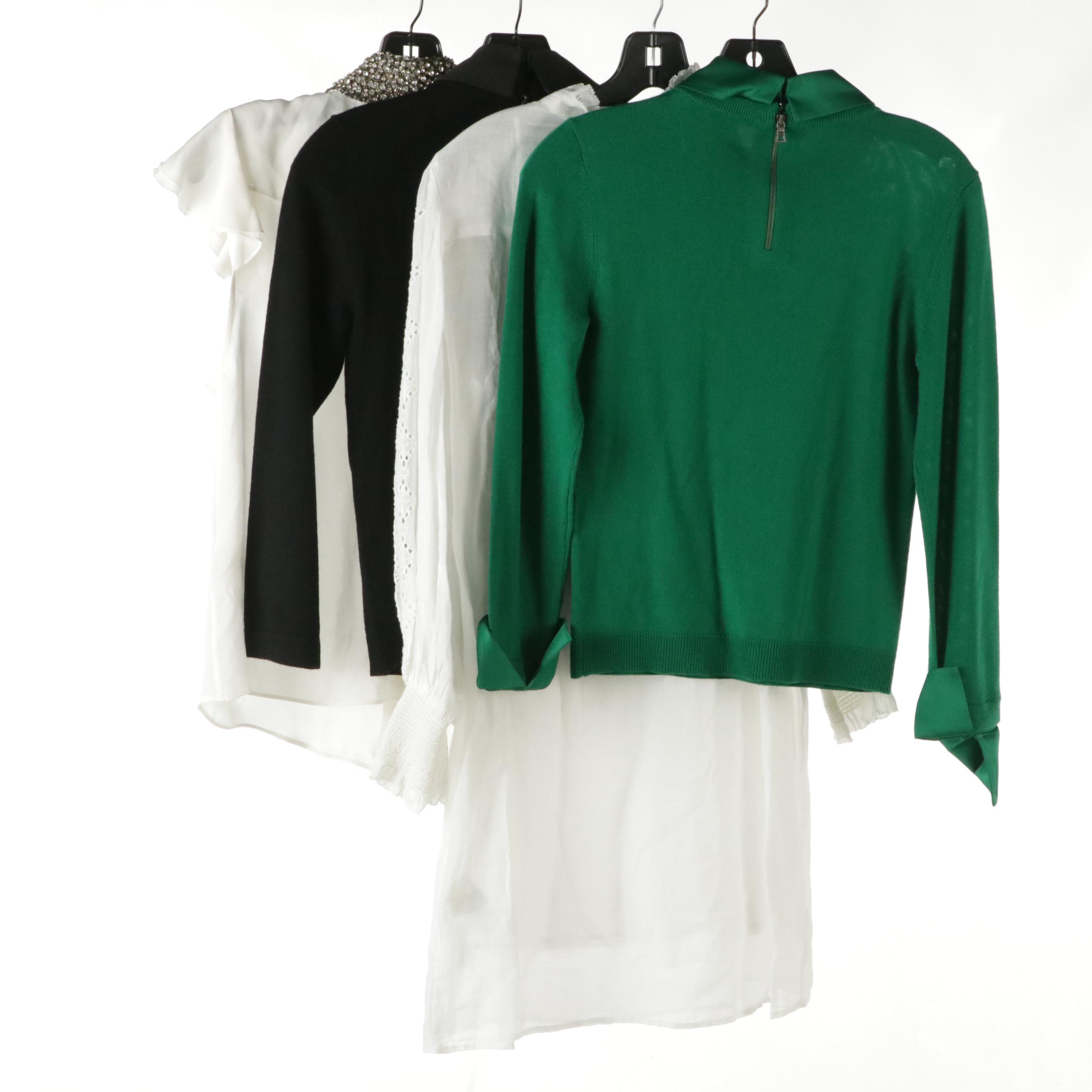 Alice + Olivia Embellished Collar Silk Blouse & Wool Sweaters With Other Dress