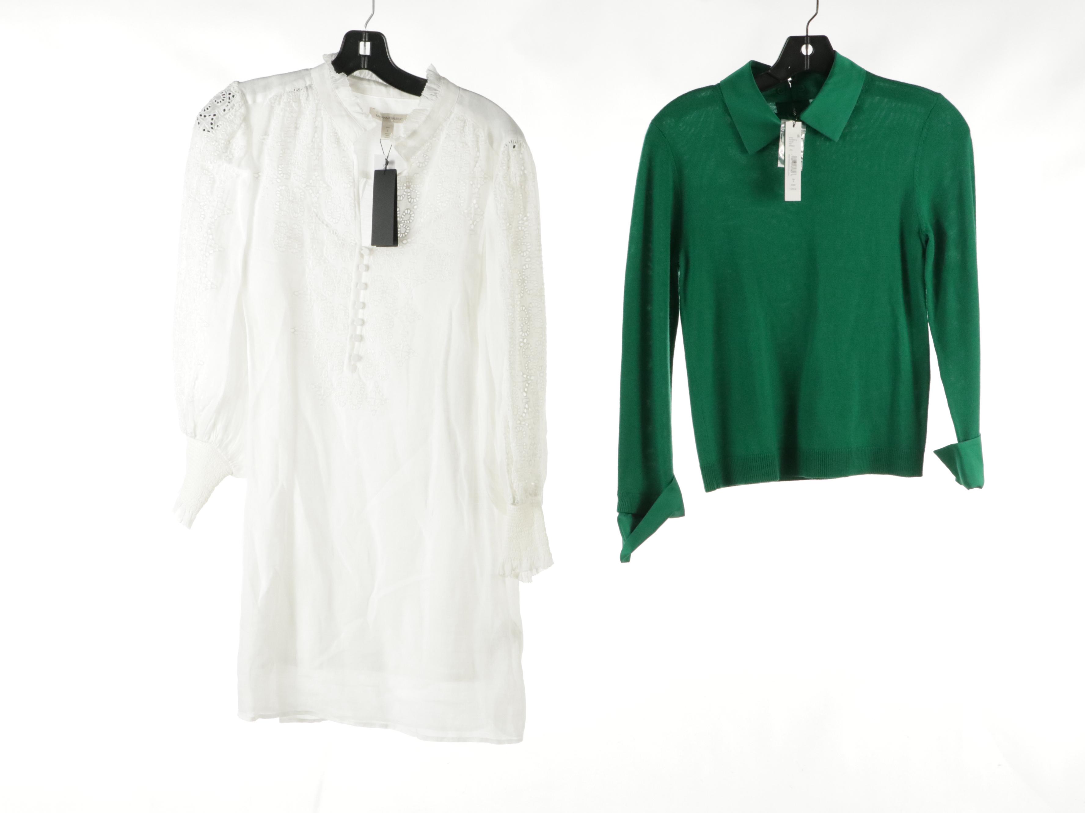 Alice + Olivia Embellished Collar Silk Blouse & Wool Sweaters With Other Dress