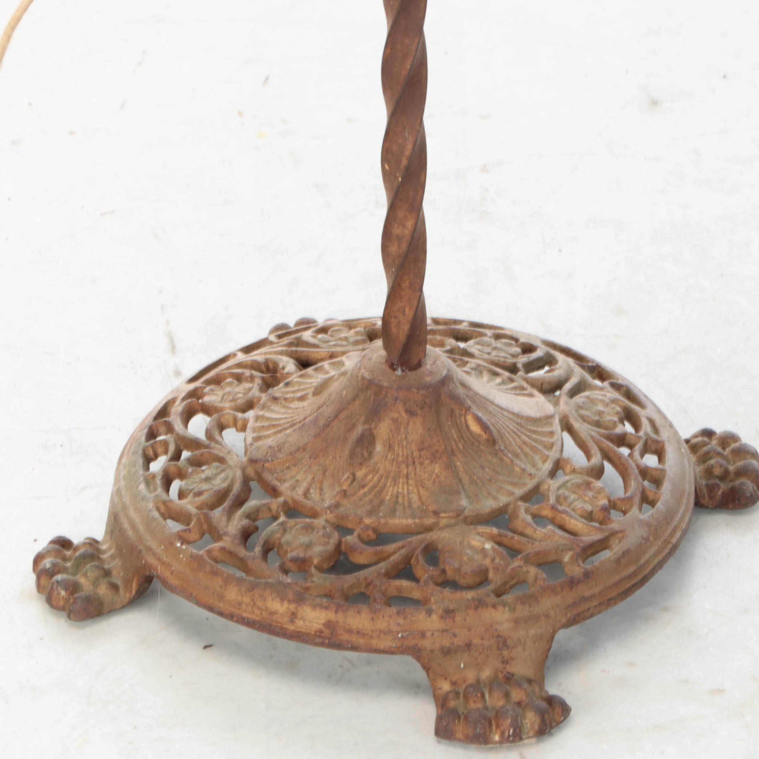 Victorian Style Cast Iron Bridge Arm Floor Lamp with Paper Shade